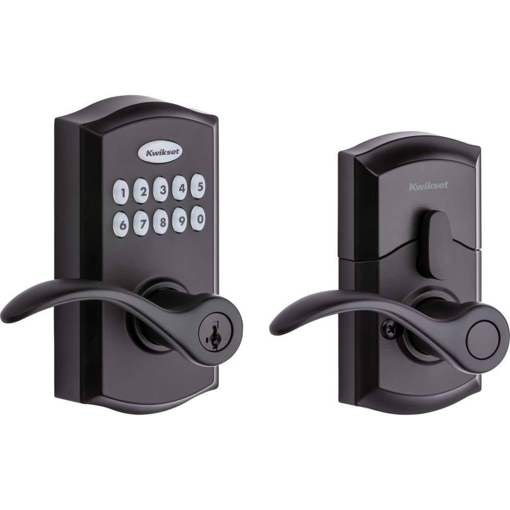 Kwikset 955 SmartCode Matte Black Electronic Pembroke Door Handle Featuring SmartKey Security(Iron Black)