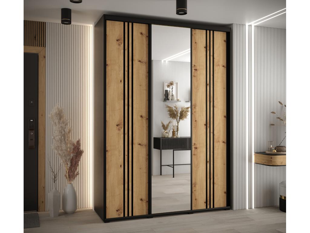 ARMARIO DAVOS 7 DE PUERTAS CORREDERAS 235,2/180/60 3 puertas (Negro/Artisan/Negro)