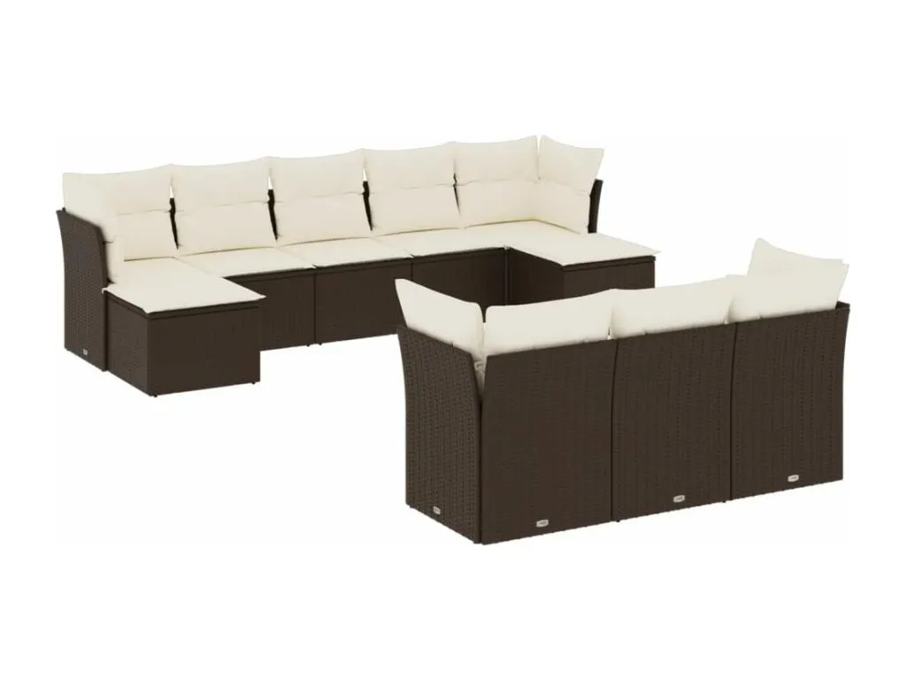 Decocasaes Set de sofás de jardín 10 pzas y cojines ratán sintético marrón dyjg21670