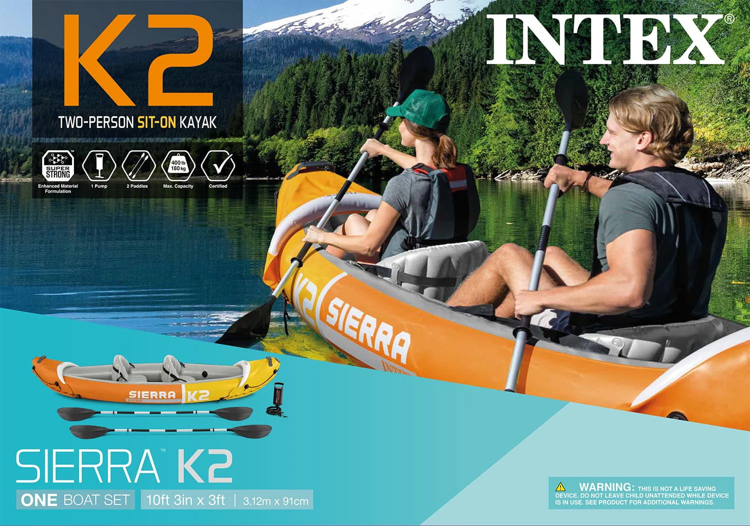 Intex Sierra K2 Inflatable Kayak with Oars and Hand Pump - Image 12