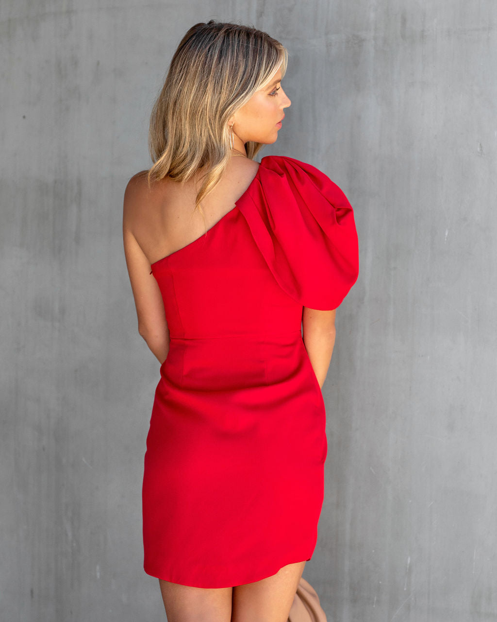 Scarletta One Shoulder Drape Mini Dress - Red - Se7enfashion