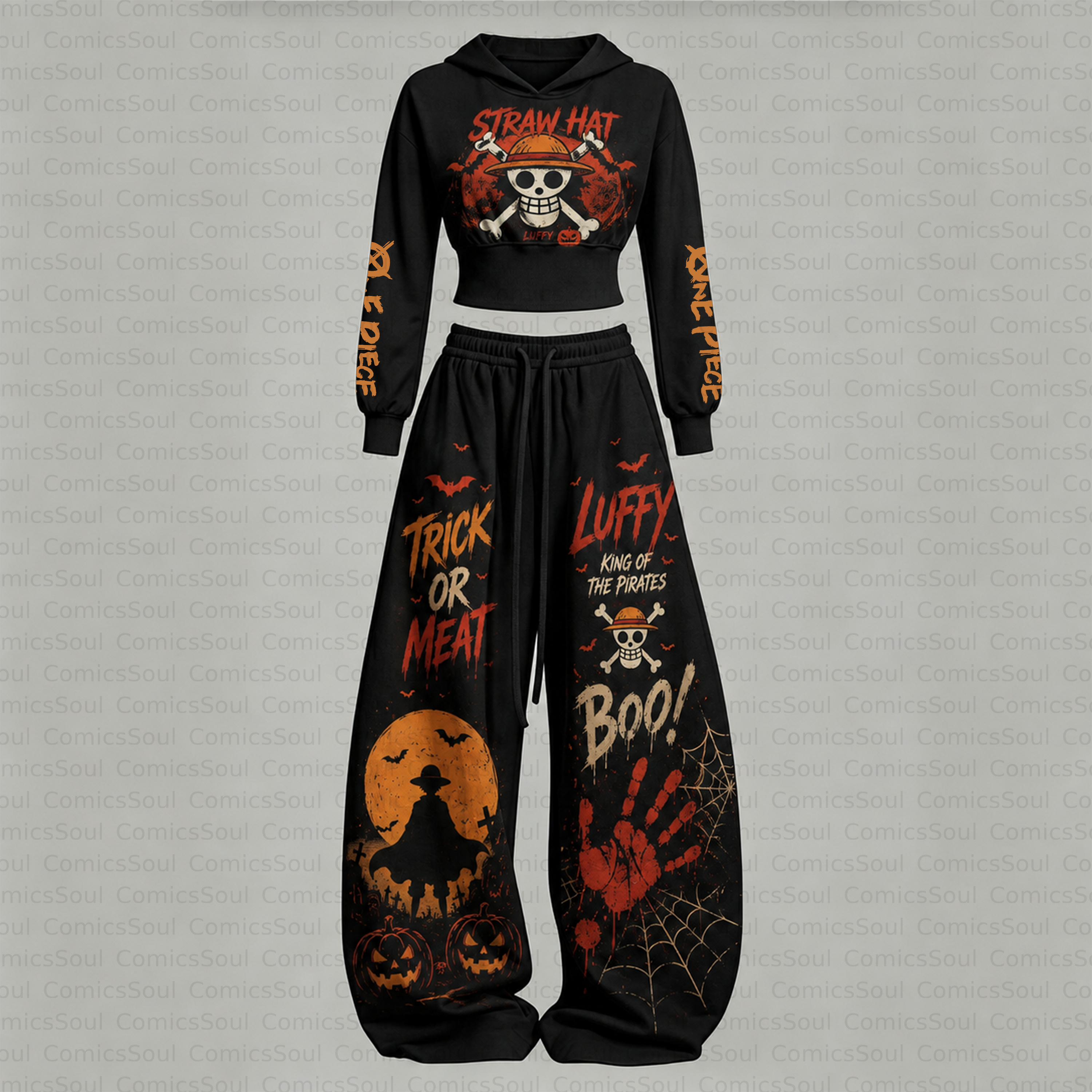 One Piece Halloween Theme Hoodie & Pants Two Piece Tracksuit Set 3050995 TeeThreads Sustain the Scene with Custom Apparel