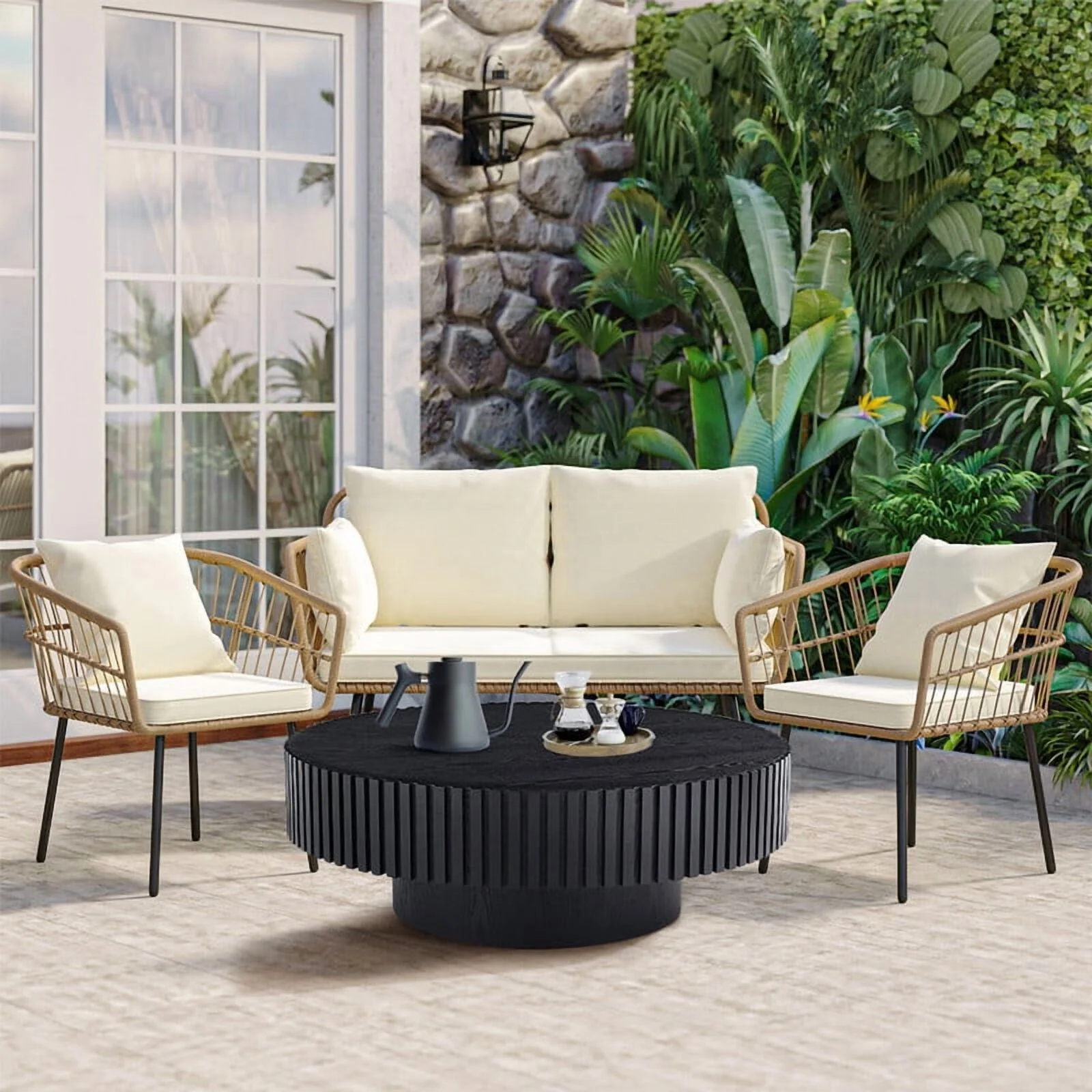 FFH 43.7 inch Oval Coffee Table for Living Room,Handcraft Rustic Corner Coffee Table Nature Wood Relief Sturdy Pedestal for Apartmen,Side Table Centre Table,Nature Wood - Image 26