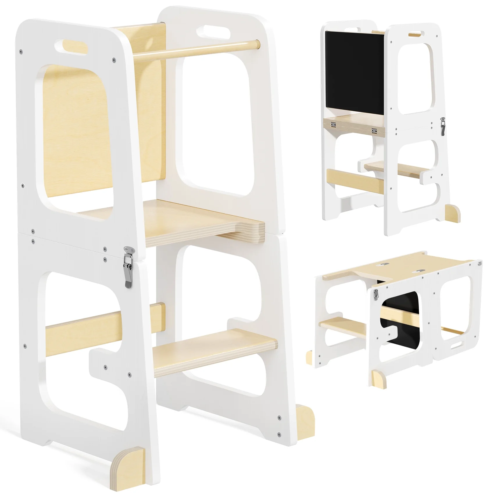 JOZ Kitchen Toddlers Step Stool, Montessori Kids Learning Stool, Foldable Toddler Tower for Counter, Standing Helper for Children, 3 Adjustable Heights, Wooden, White - Image 21