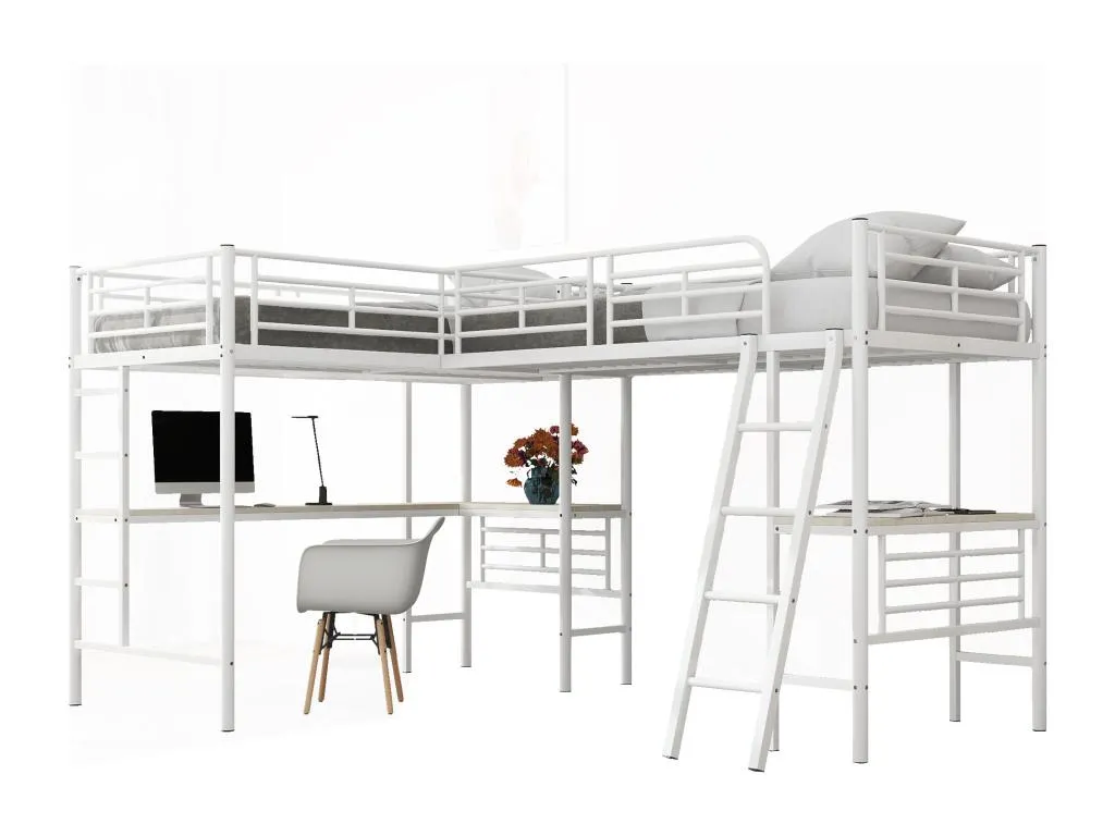 Cama altillo de 2 plazas - 2 x 90 x 200 cm - con escritorio esquinero y escaleras - metal - Cosinor xpv2870428