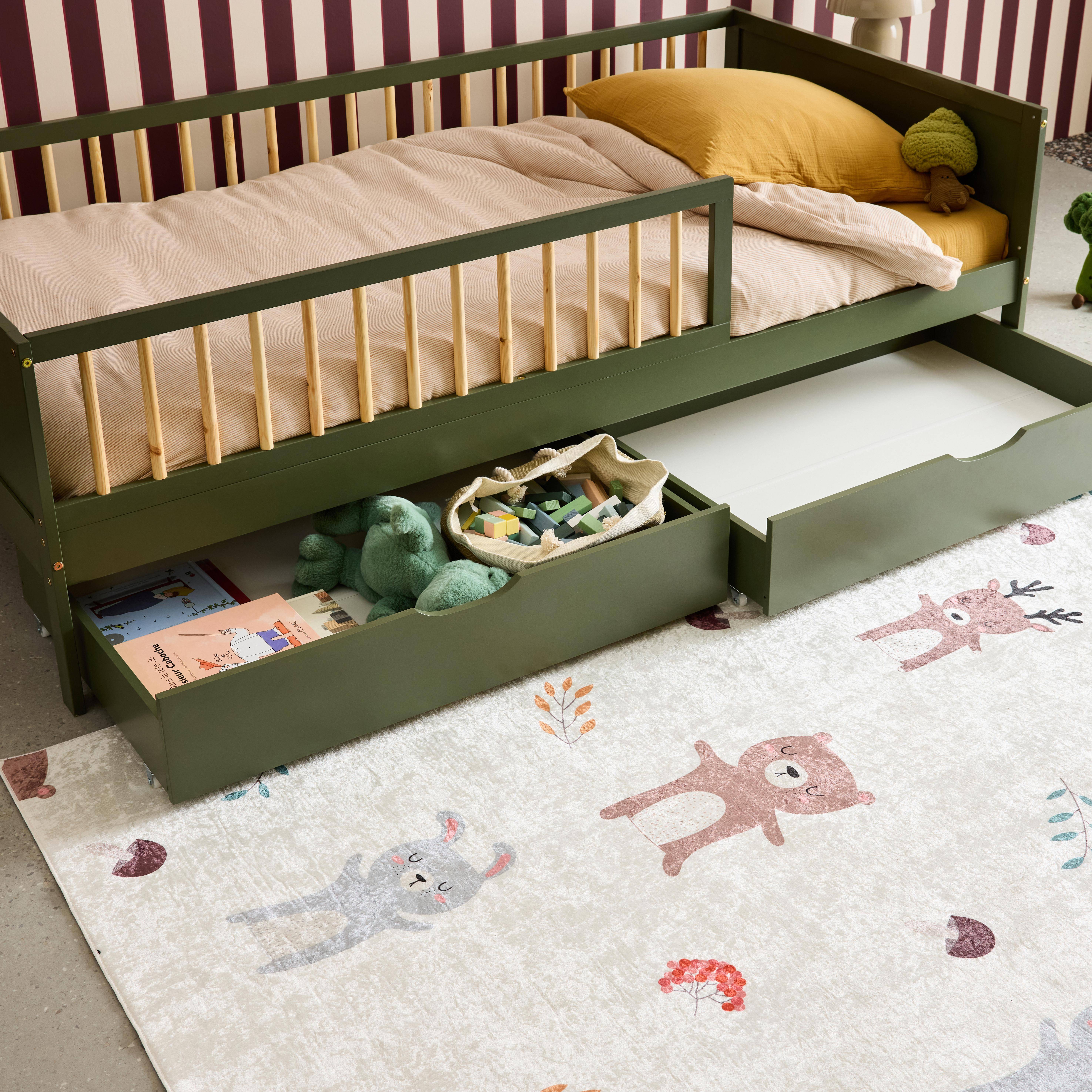 Cajón de almacenamiento para cama x2 - Cajón cama infantil madera de pino, set de 2