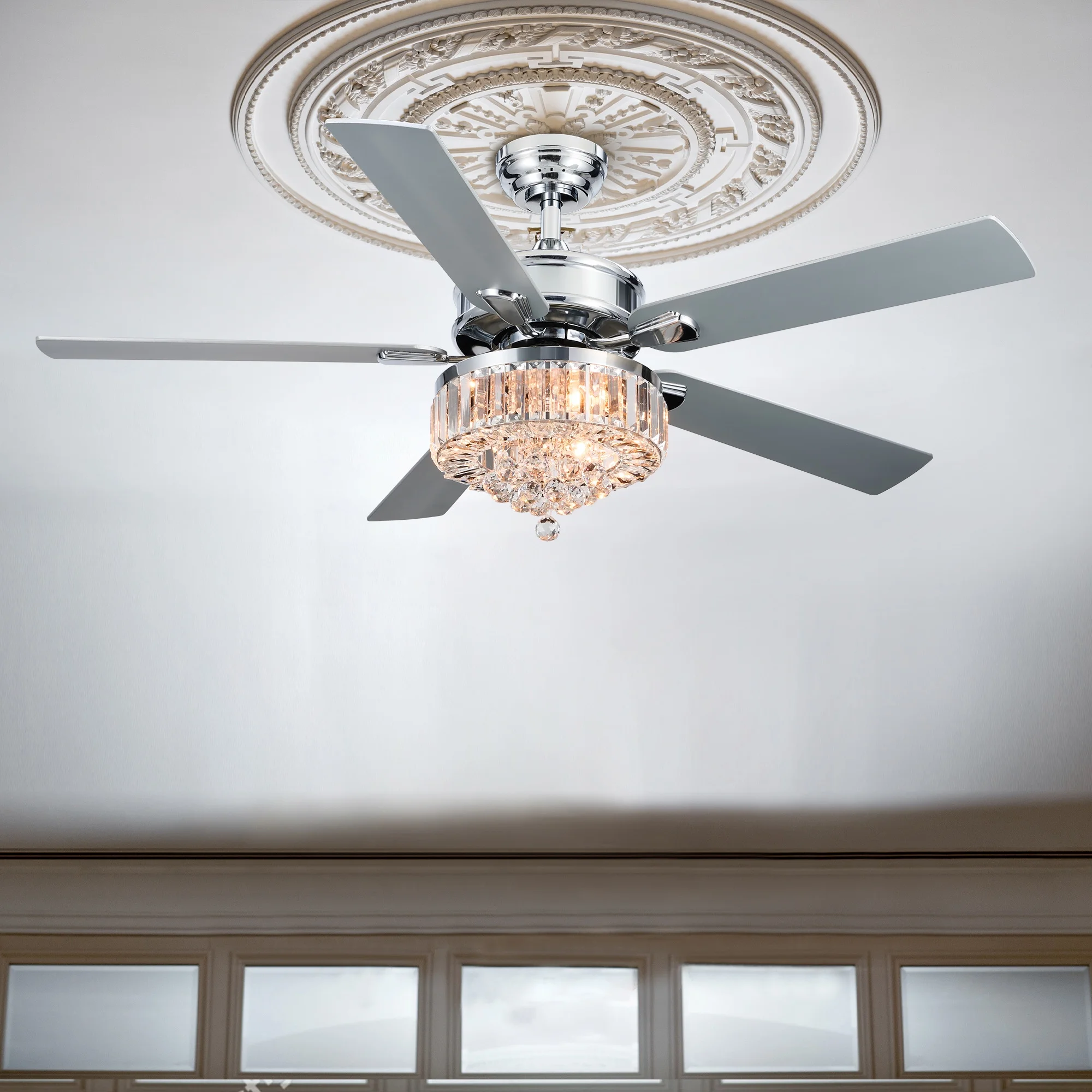 Bestco 52" Chandelier Crystal Ceiling Fan with Light 6 Speeds 5 Dual Sided Blades Chrome - Image 12