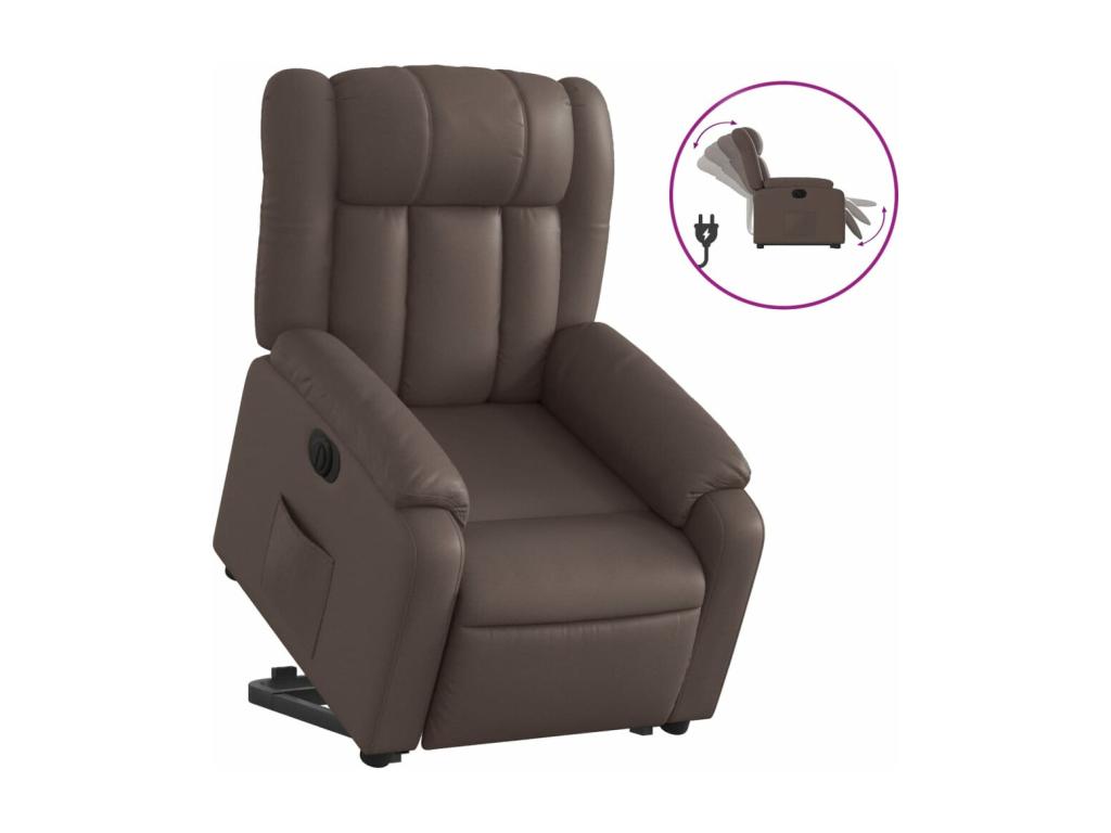 Sillón reclinable elevable eléctrico de cuero sintético marrón
