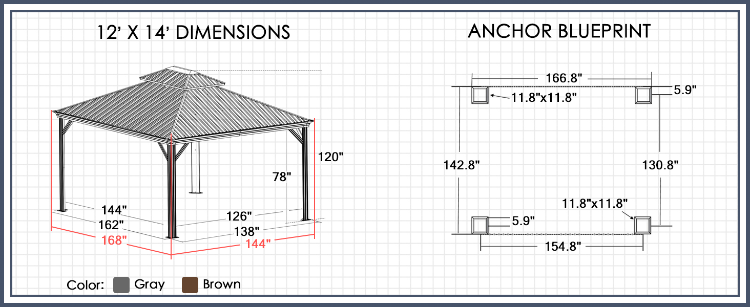 12' X 14' Gazebo Dimensions and Anchoring Blueprint