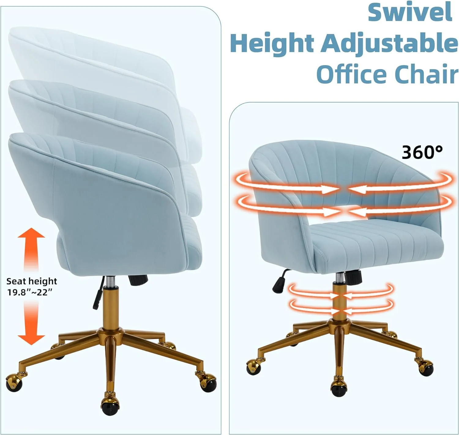 Westice Home Office Desk Chairs, Velvet Task Chair, Height Adjustable Swivel Vanity Chair with Golden Base for Vanity Study, Living Room Computer Room, Beige - Image 49