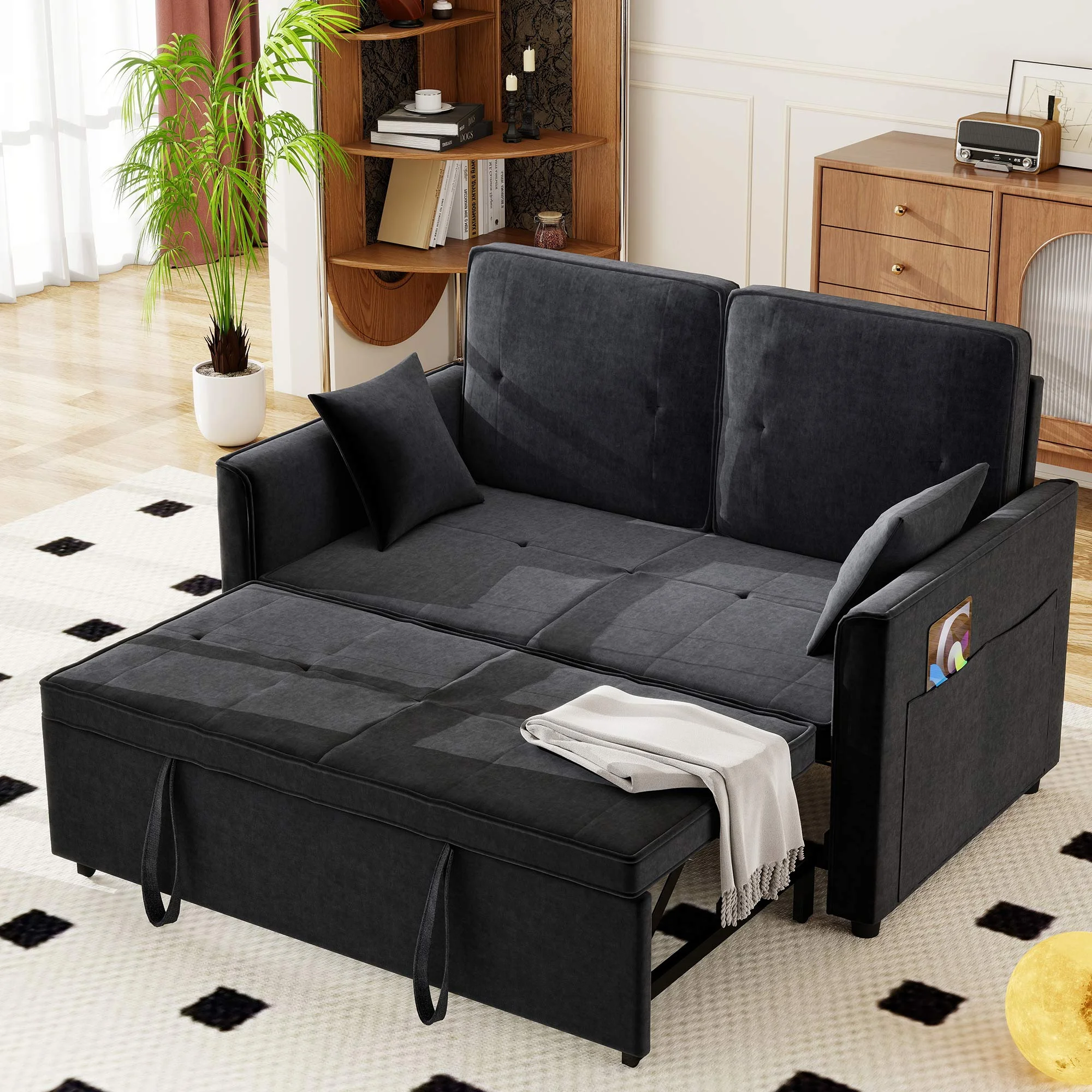 Convertible Sofa Bed,3-in-1 Sleeper Sofa with Pull Out Bed,Sleeper Futon Couch Loveseat with Adjsutable Backrest and Pillows for Living Room,Gray - Image 10