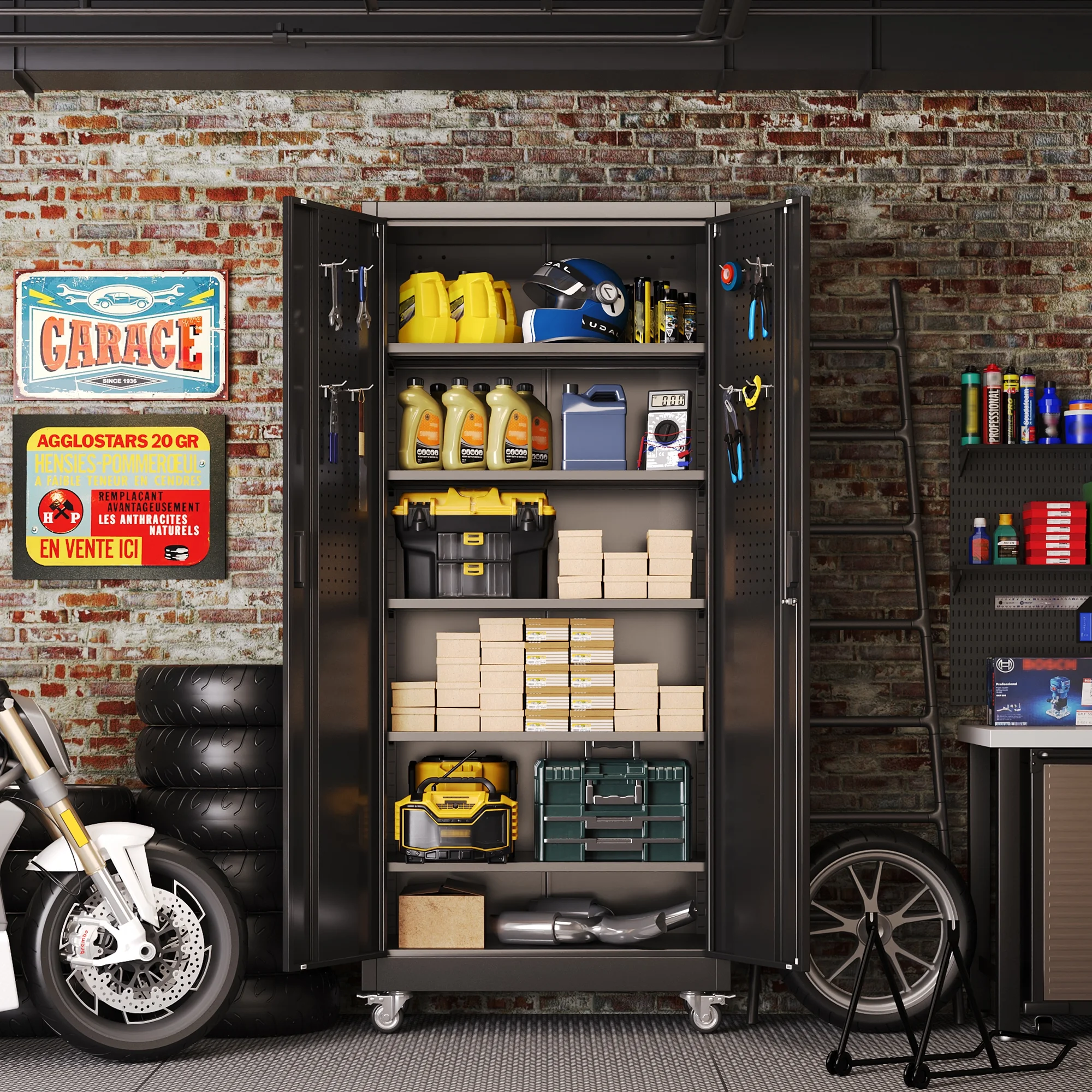 SUPEER Metal Rolling Storage Cabinets with Locking Doors and 5 Adjustable Shelves, Steel Garage Storage Cabinet for Garage, Office, Classroom, Assemble Required(Black) - Image 10