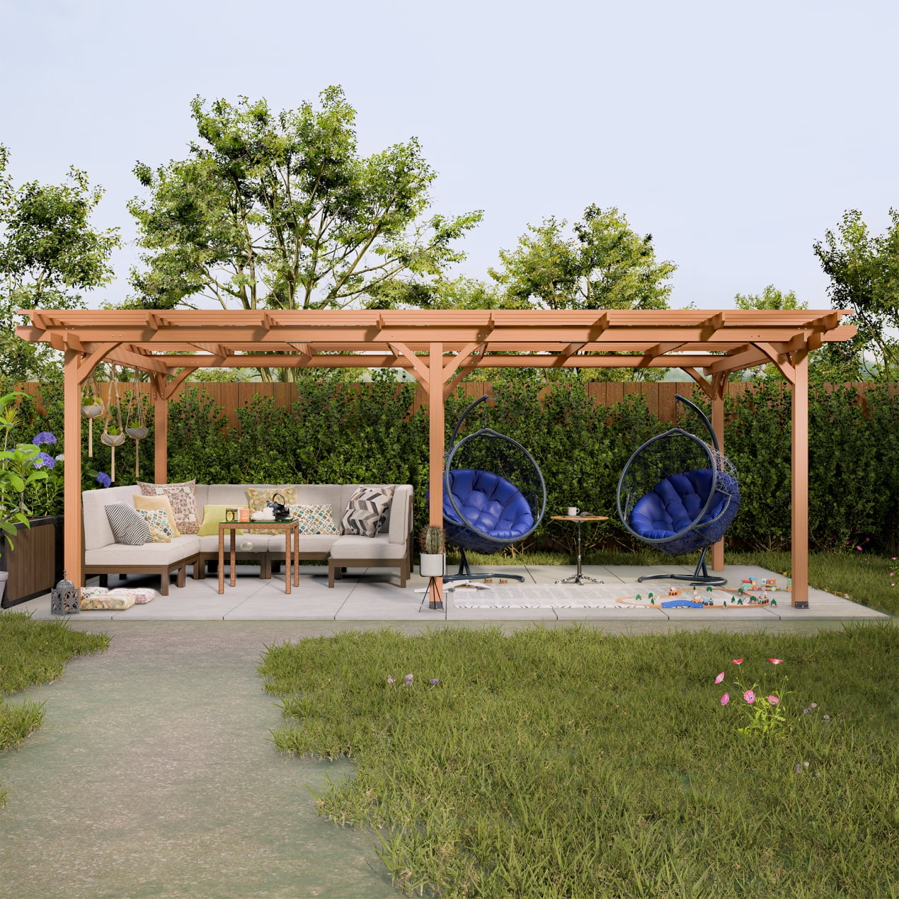 12 x 10 FT Outdoor Pergola, Wooden Pergola Gazebo with Climbing Plant Support and Waterproof, for Patio Porch Garden Backyard, Brown - Image 17