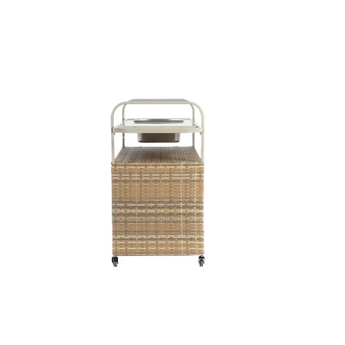 Yiweny Outdoor Rolling Wicker Bar Cart, Large Portable Outdoor Wicker Bar Table with Cabinet Storage and Glass Countertop, Patio Wicker Serving Bar Cart for Pool, Party, Backyard, Black - Image 18
