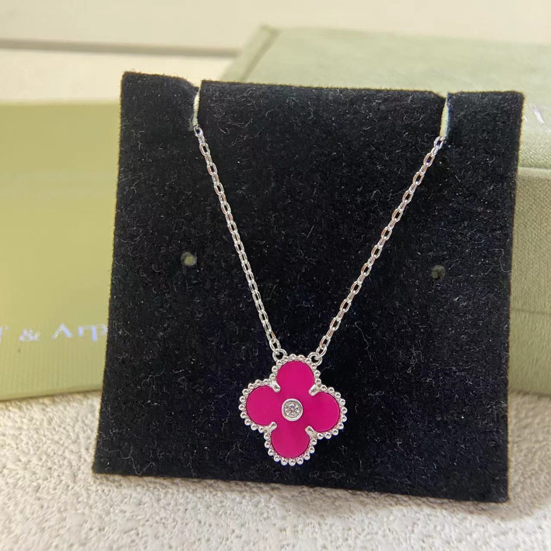 VCA Diamond Rose Red Vintage Alhambra Pendant Necklace - Original Replica Club