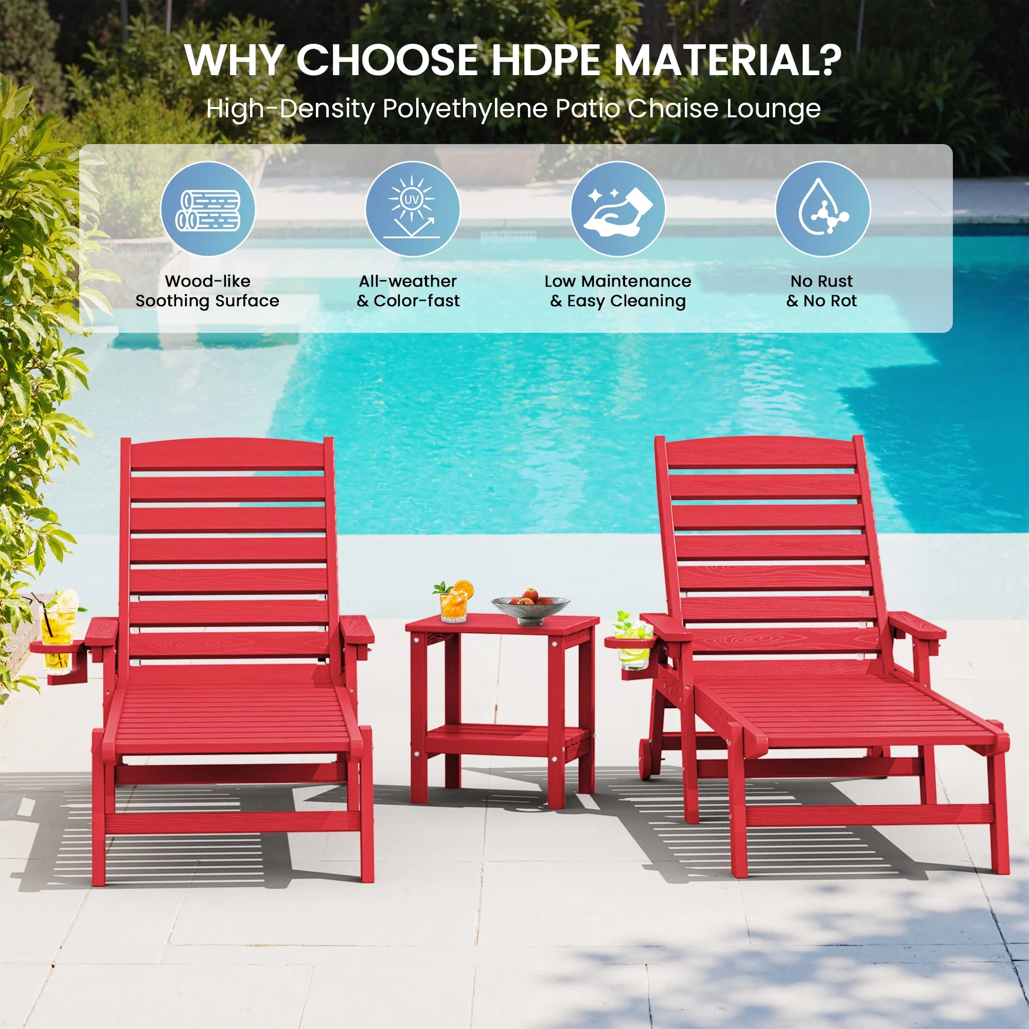 SERWALL Patio Chaise Lounge Chair, 78'' HDPE Outdoor Lounge Chair 5 Positions Pool Lounger Navy Blue - Image 26