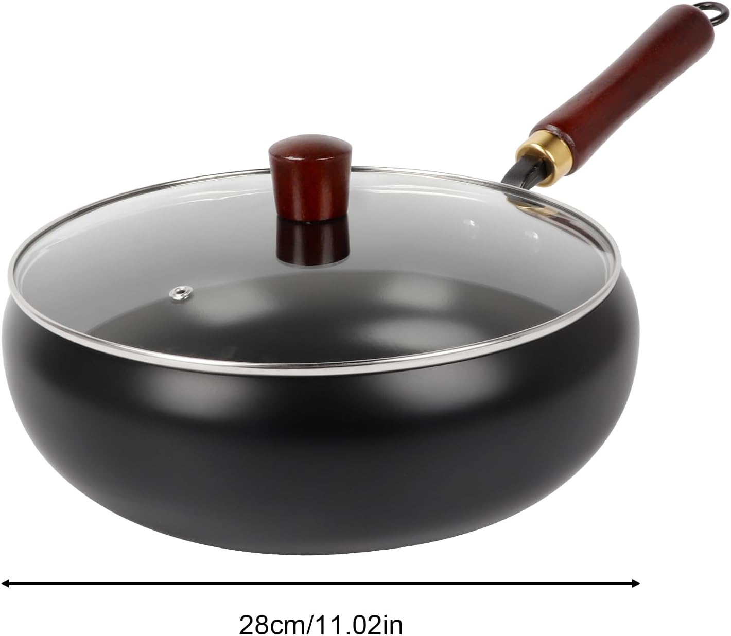 Suntuup Japanese Iron Pan, 11.02 Inch Uncoated Thick Iron Pot Hand-Forged Non-Stick Flat Bottom Pan with Glass Lid and Shovel for Induction, Electric, Gas