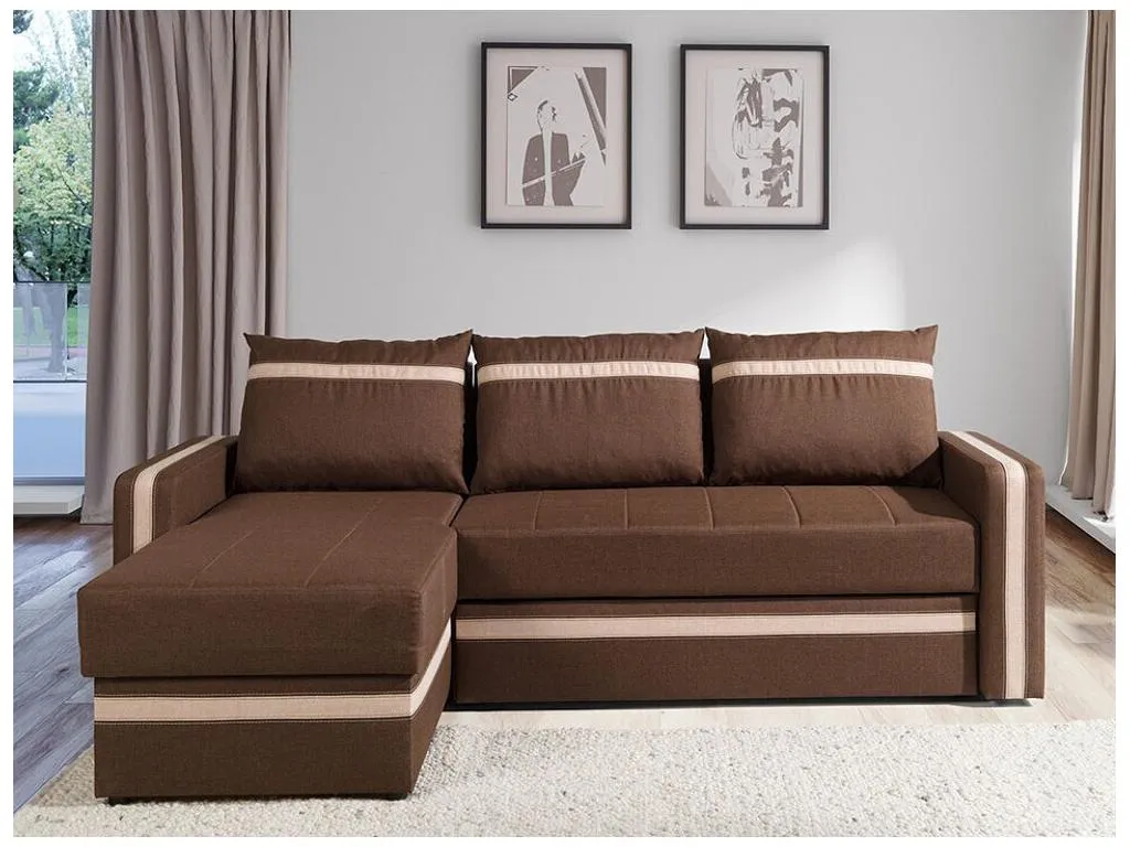 Sofá rinconero Alkihogares 166 Marrón Función de descanso Caja de ropa de cama 234cm