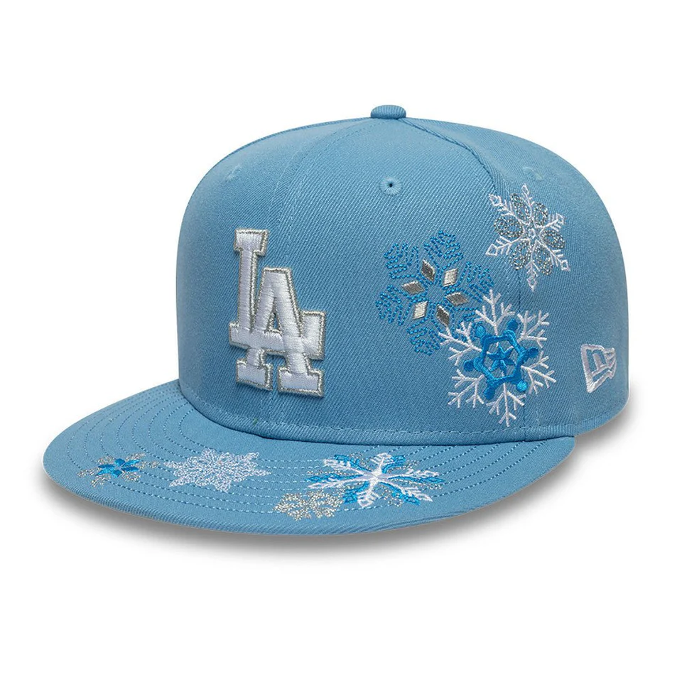 New Era Los Angeles Dodgers Snowflake Light Blue 59FIFTY Fitted Hat - Byluuna Headwear
