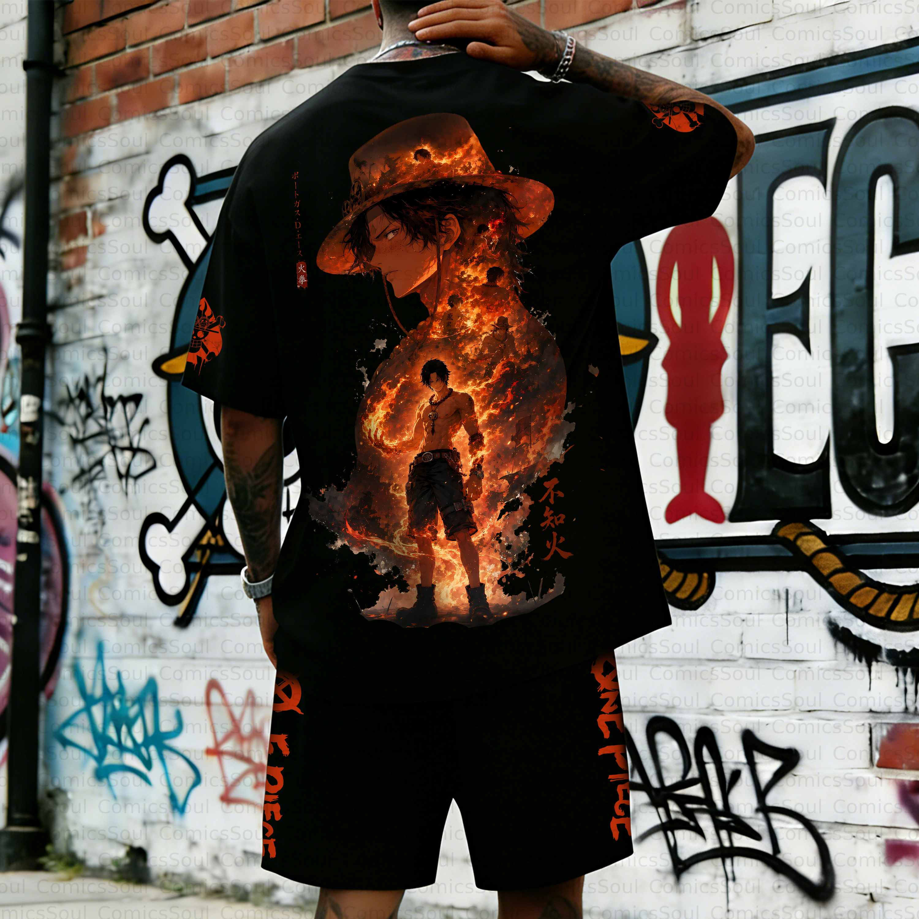 Unisex Anime Inspired Vintage T-shirt& Shorts 2 Pieces Set