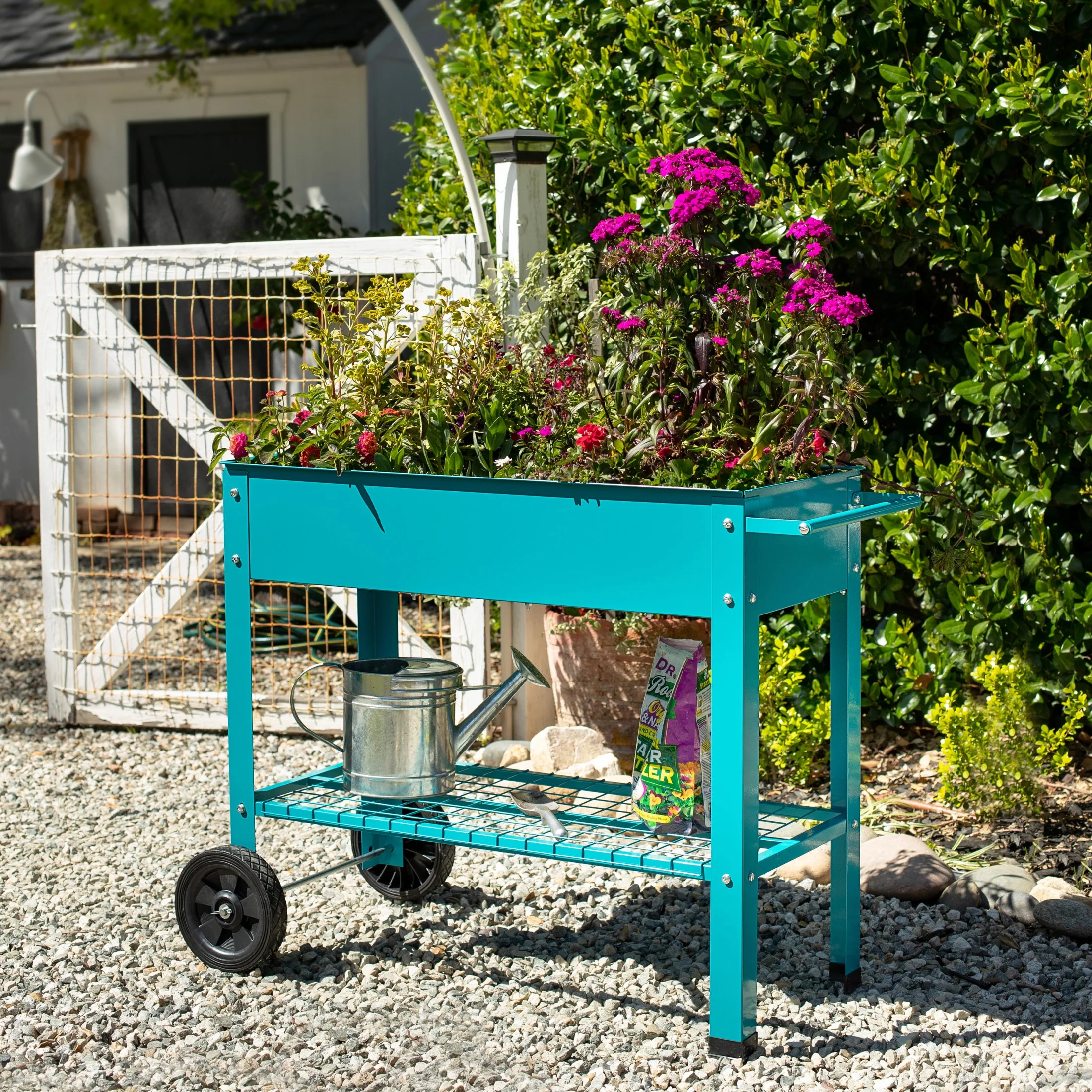 Sunnydaze 43.5" x 20.75" x 31.75" Blue Galvanized Steel Raised Garden Bed Cart with Wheels - image 7