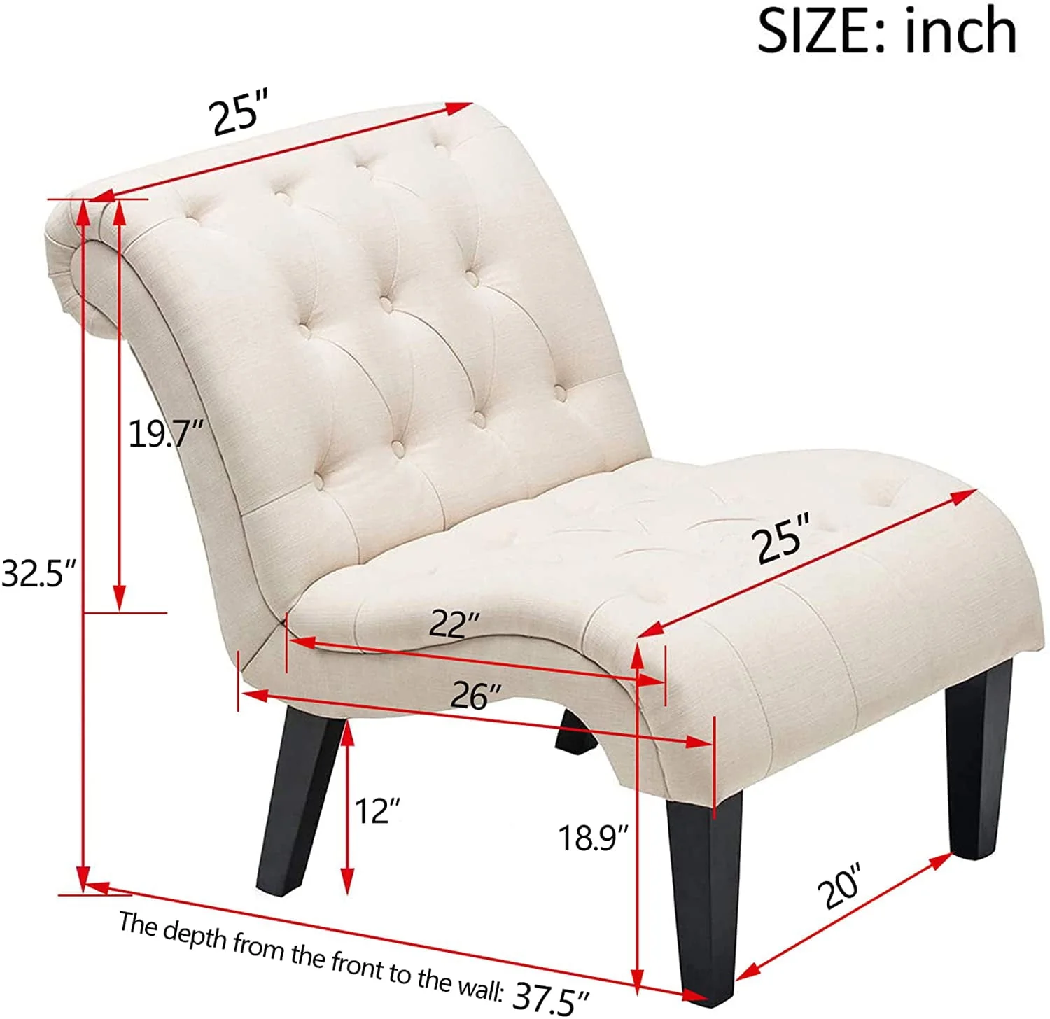 Andeworld Upholstered Accent Chair for Bedroom Living Room Chairs Lounge Chair with Wood Legs Cream Fabric - Image 8