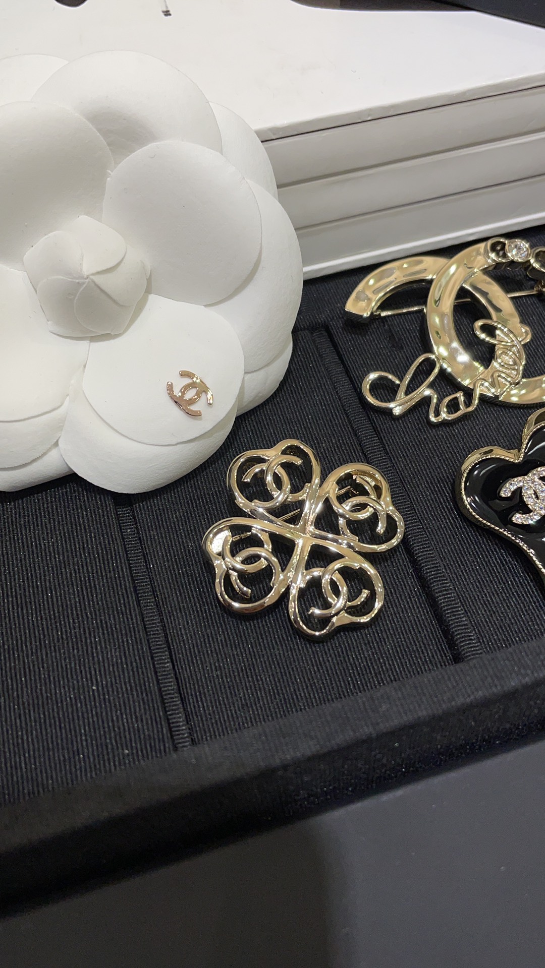 Chanel Light Gold Hollow Clover Brooch - Original Replica Club
