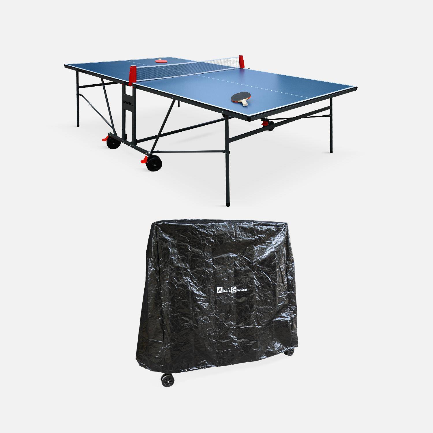 Mesa de ping pong interior + funda - Mesa de ping pong para interior con 2 raquetas y 3 pelotas, 274cm +  funda de PVC