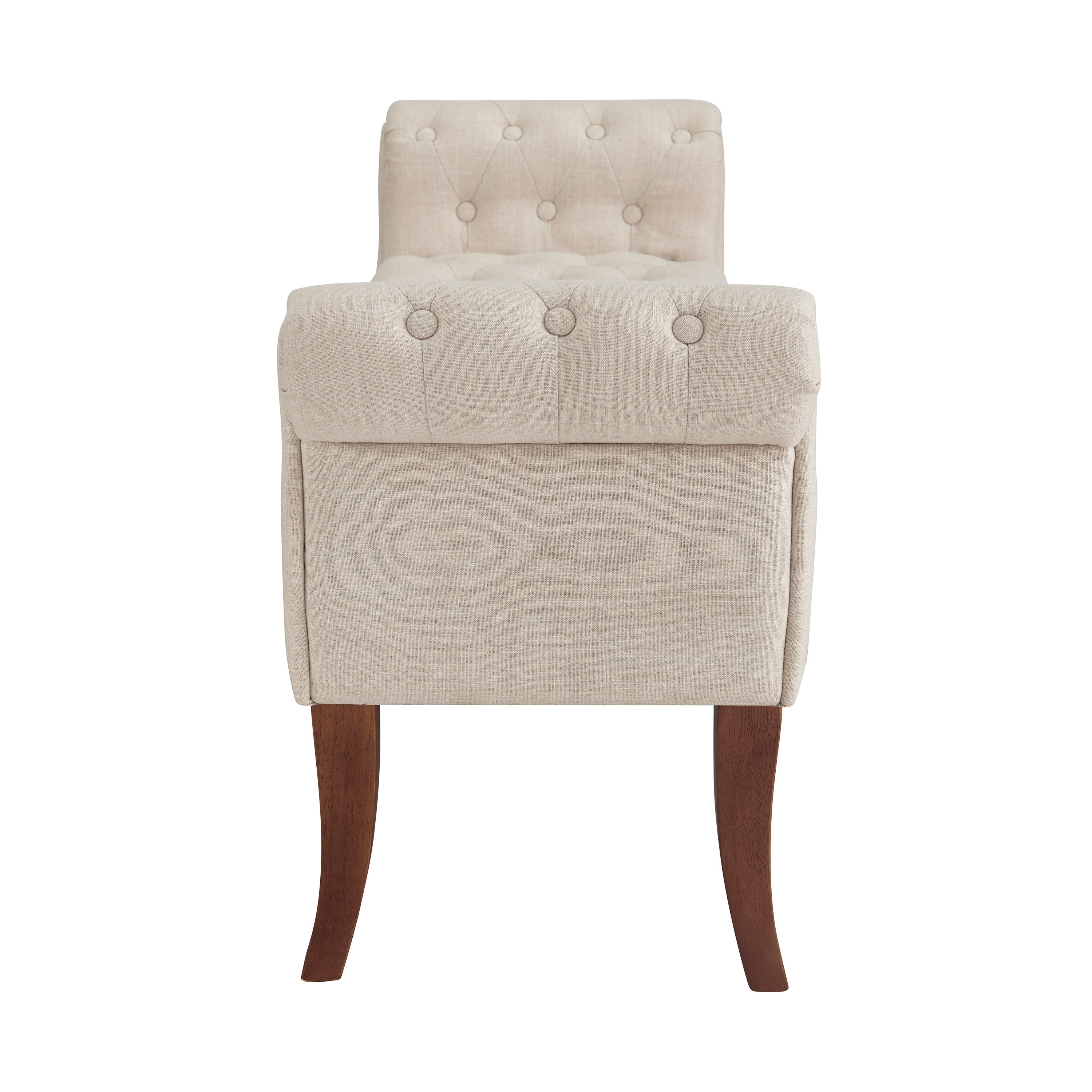 Linon Menlo Rolled Arm Button Tufted Bench, Dark Walnut Finish with Natural Fabric - Image 6