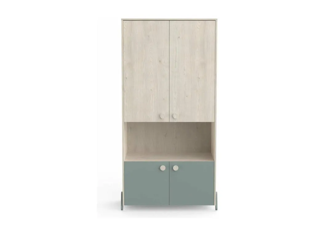 Armario infantil de 4 puertas con barra en acabado Biocasahogar y verde 89 cm SW3469948