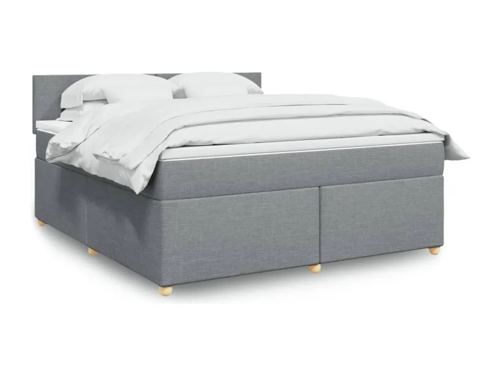 Cama box spring con colchón tela gris claro 180x200 cm xsw3518799