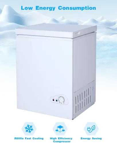 3.5 Cu.Ft Chest Freezer with a Removable Basket 7 Gears Adjustable Temperature Control(-18°F to -46°F), Deep Compact Freezer for Garage, Office, Basement, House, Kitchen, Shop, RVs-White