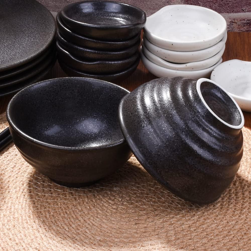Japanese Black Rice Bowls Set of 4, Ceramic Asian Bowls Sushi Bowls for Rice, Oats, Soup, Snacks, Desserts