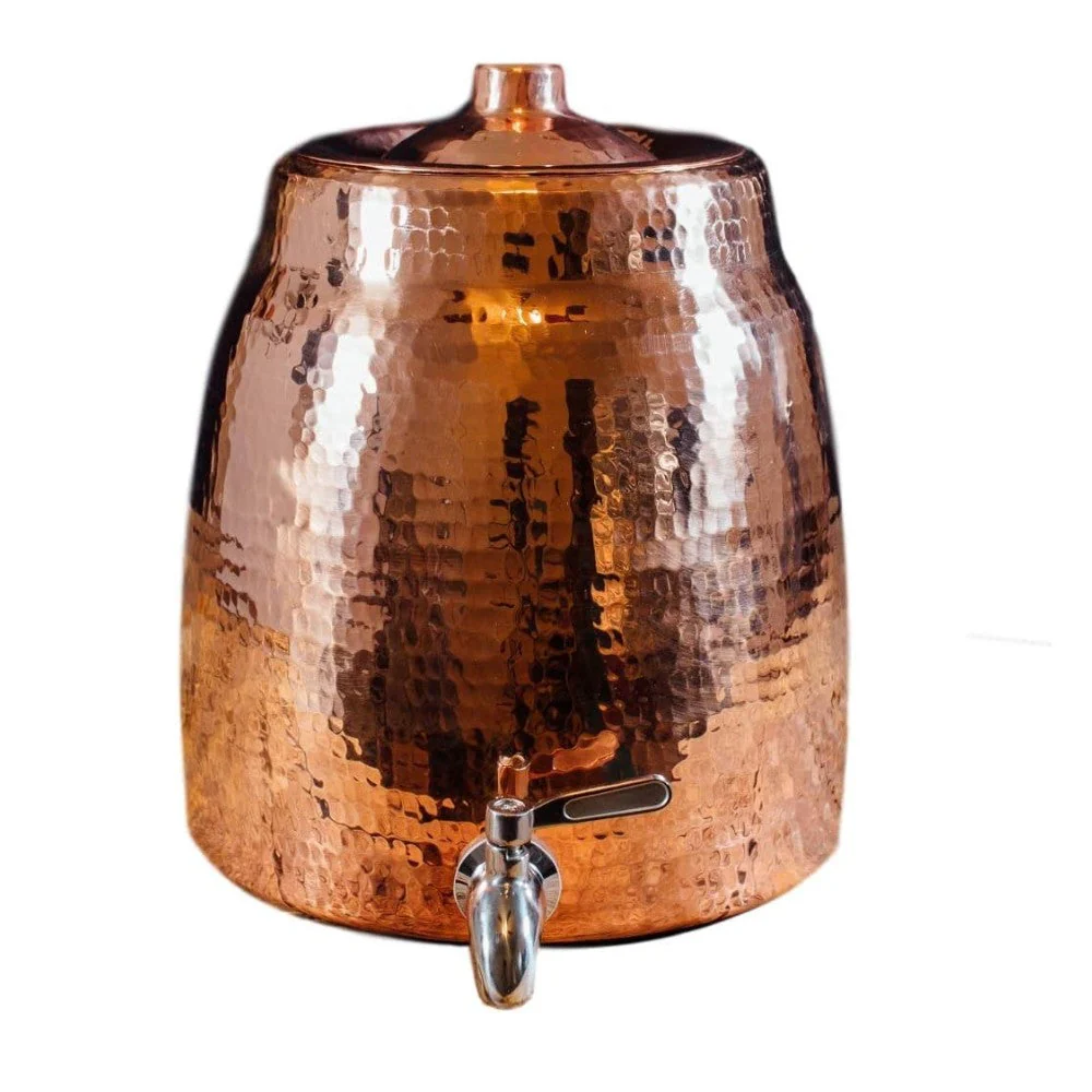 Niagara Water Dispenser | 100% Pure Copper, Heavy Gauge, Hand Hammered | 2+ Gallons Capacity, Holds 2 - 5 Gallon Water Jugs | Lid and Stainless Steel Spigot Included