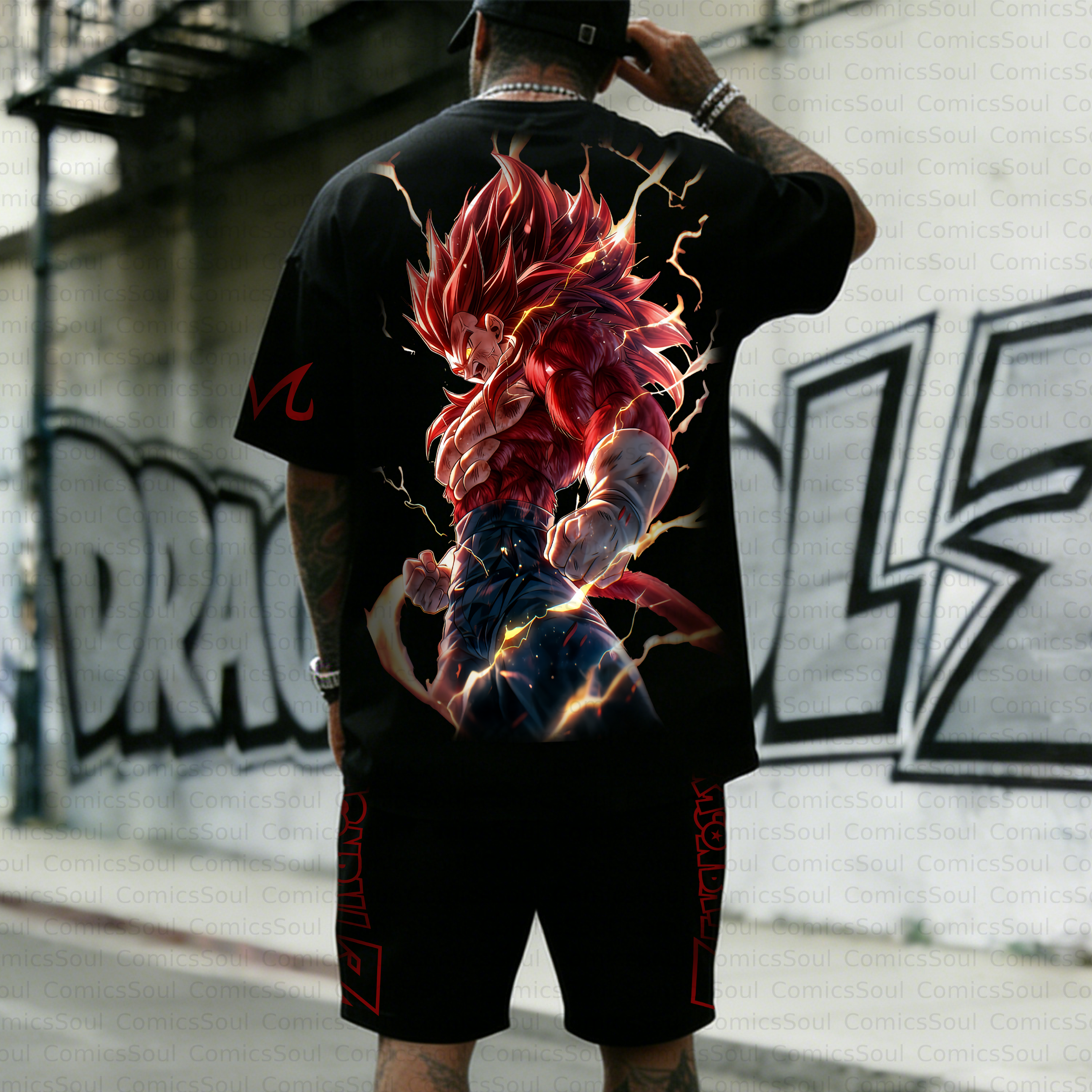 Unisex Anime Inspired Vintage T-shirt& Shorts 2 Pieces Set