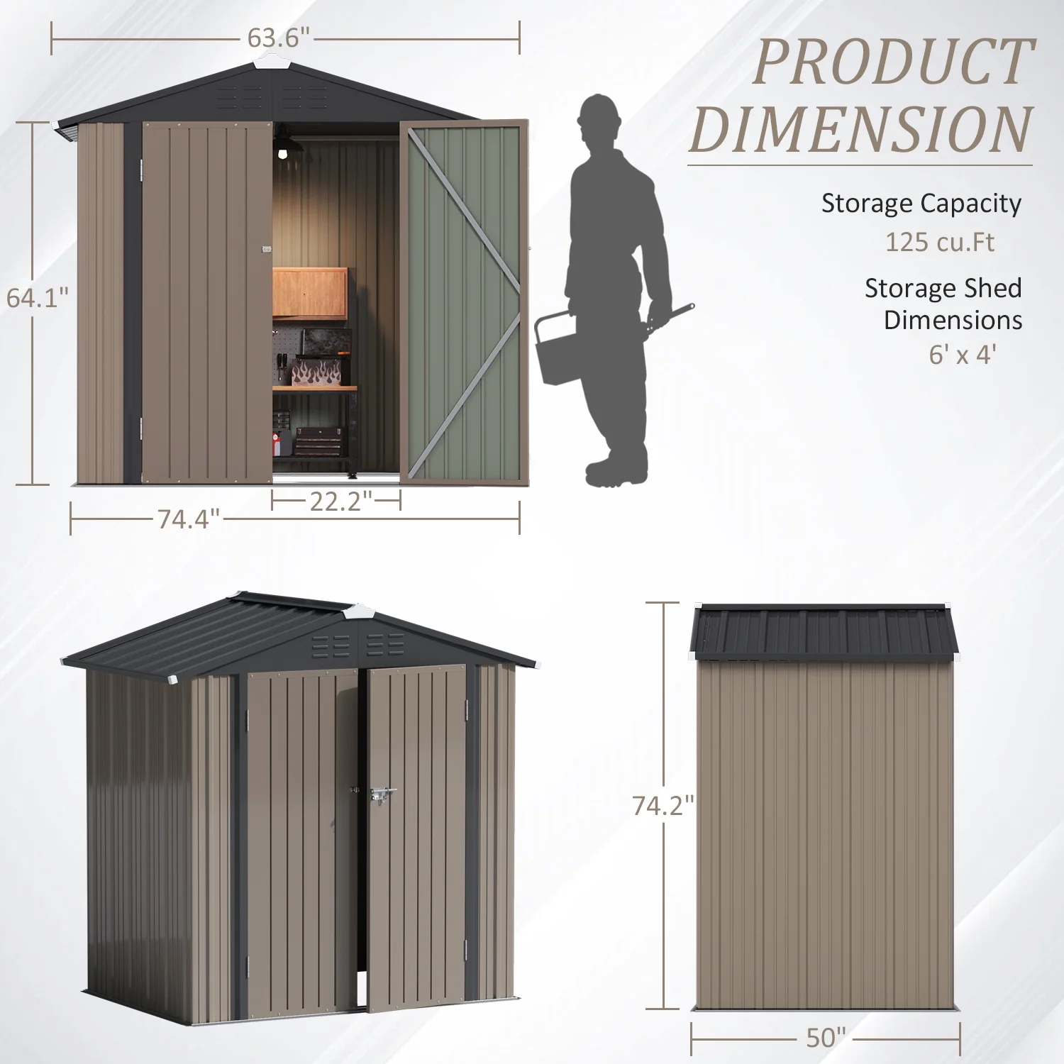LACOO 4' x 6' Outdoor Storage Metal Shed for Tool Storage, Outdoor House for Backyard & Garden,Brown - Image 11