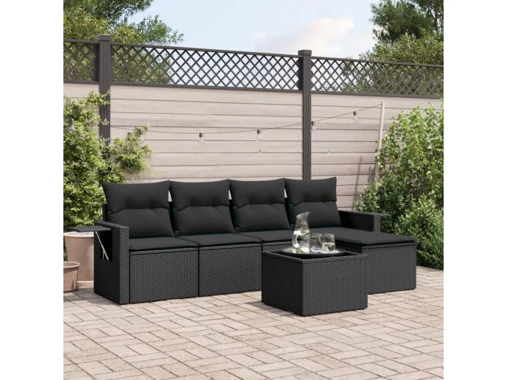 Set de sofás de jardín 6 piezas y cojines ratán sintético negro 69033UEYG