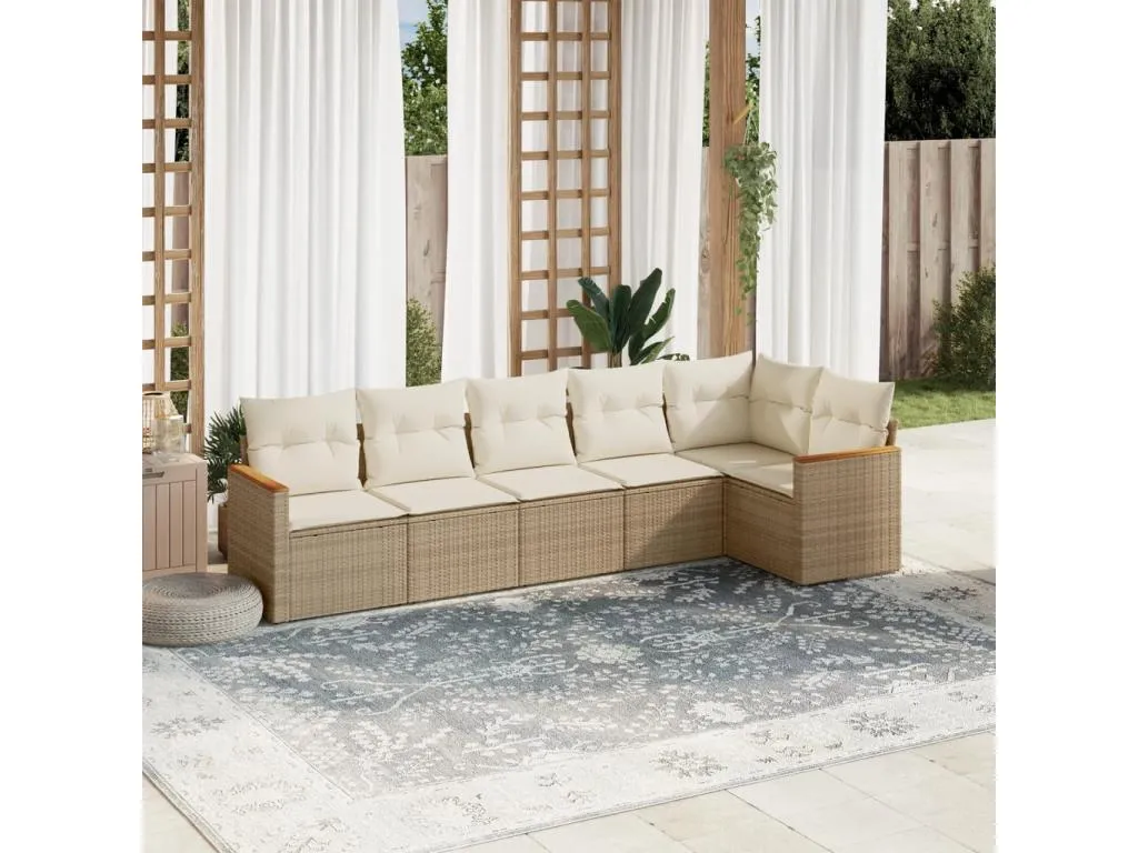 Juego de sofás jardín con cojines 6 pzas ratán sintético beige CRIQ78846