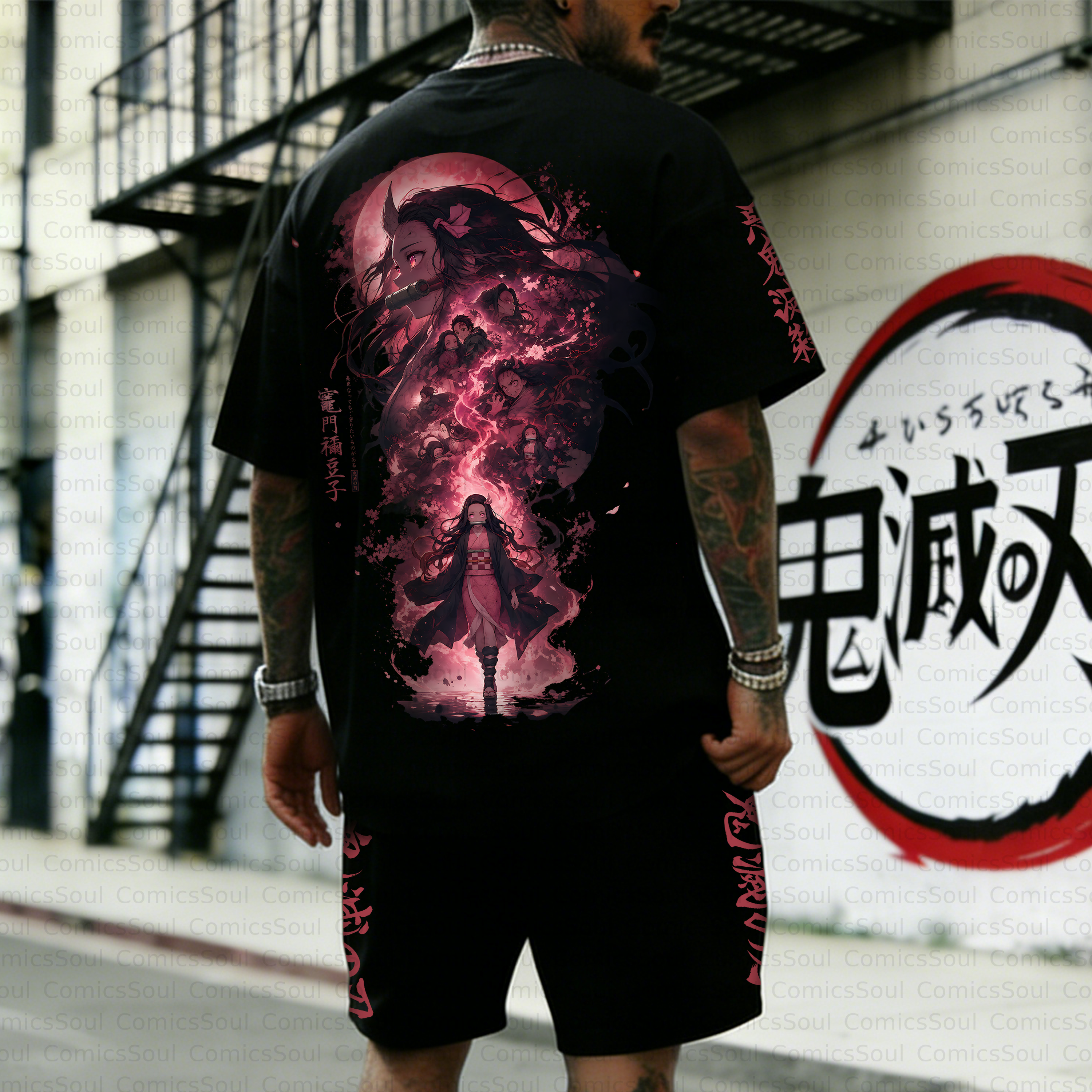 Unisex Anime Inspired Vintage T-shirt& Shorts 2 Pieces Set