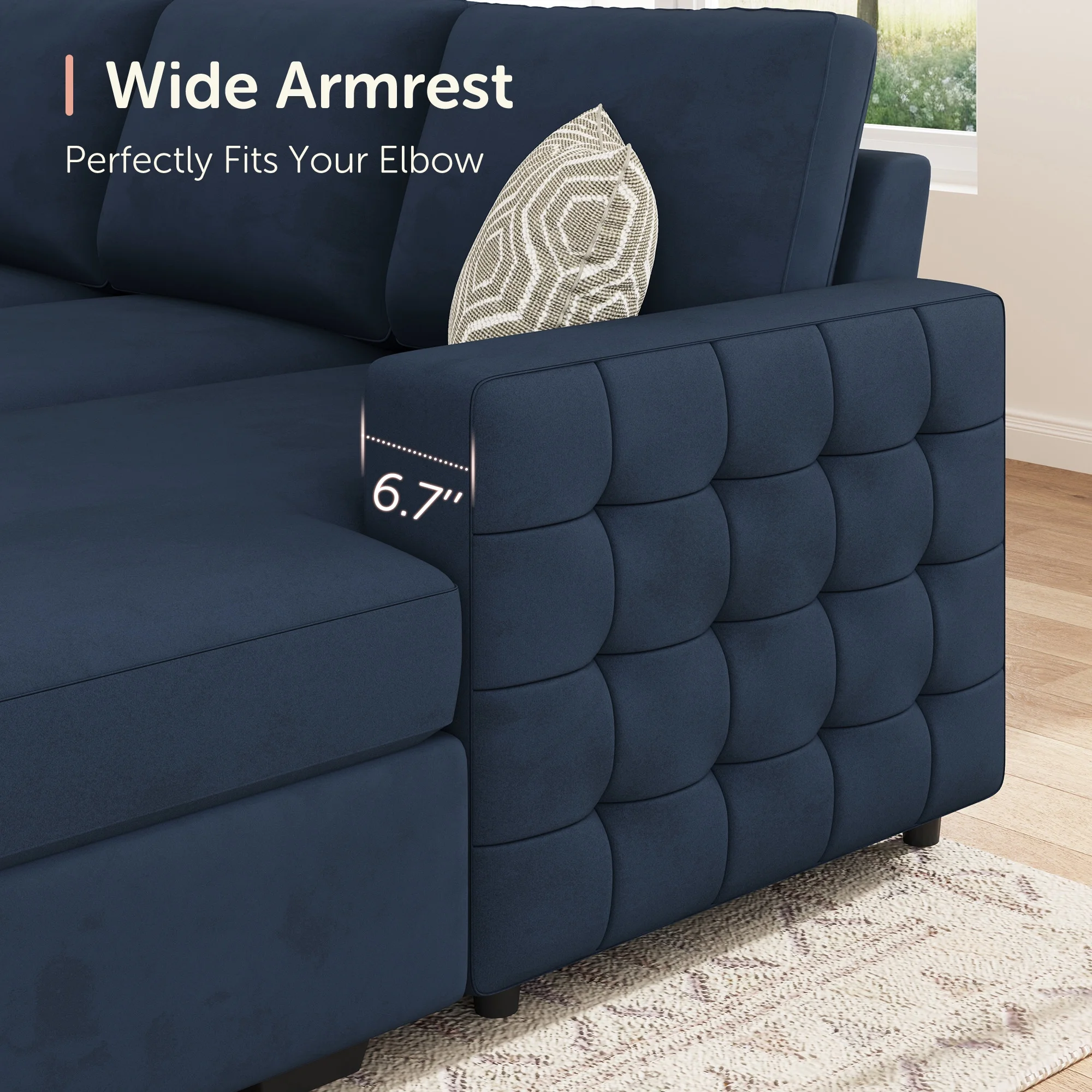 HONBAY Modular Sectional Pull-Out Sofa Bed with Storage Velvet U-Shaped Convertible Sleeper Sofa for Living Room, Blue - Image 10