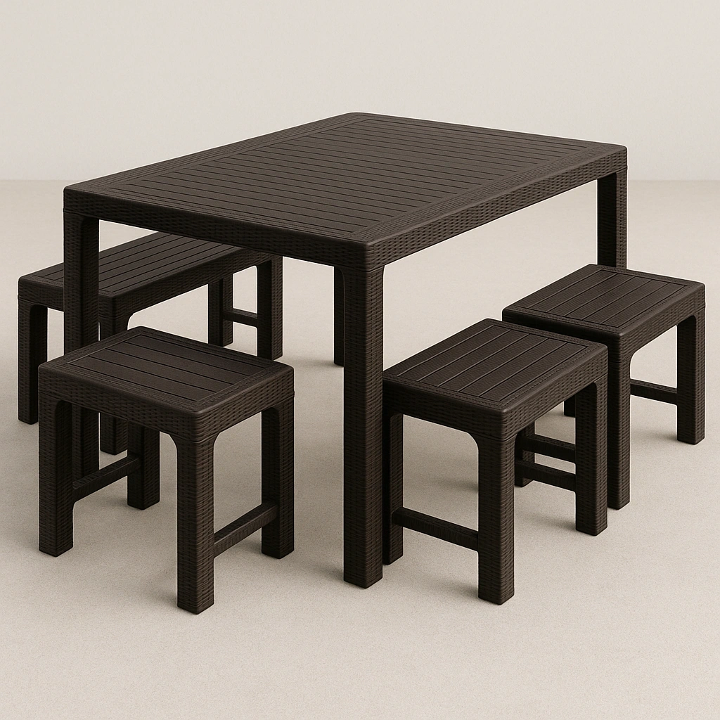 Conjunto mesa y bancos marrón resina jardín terraza - VTIInHe542KA