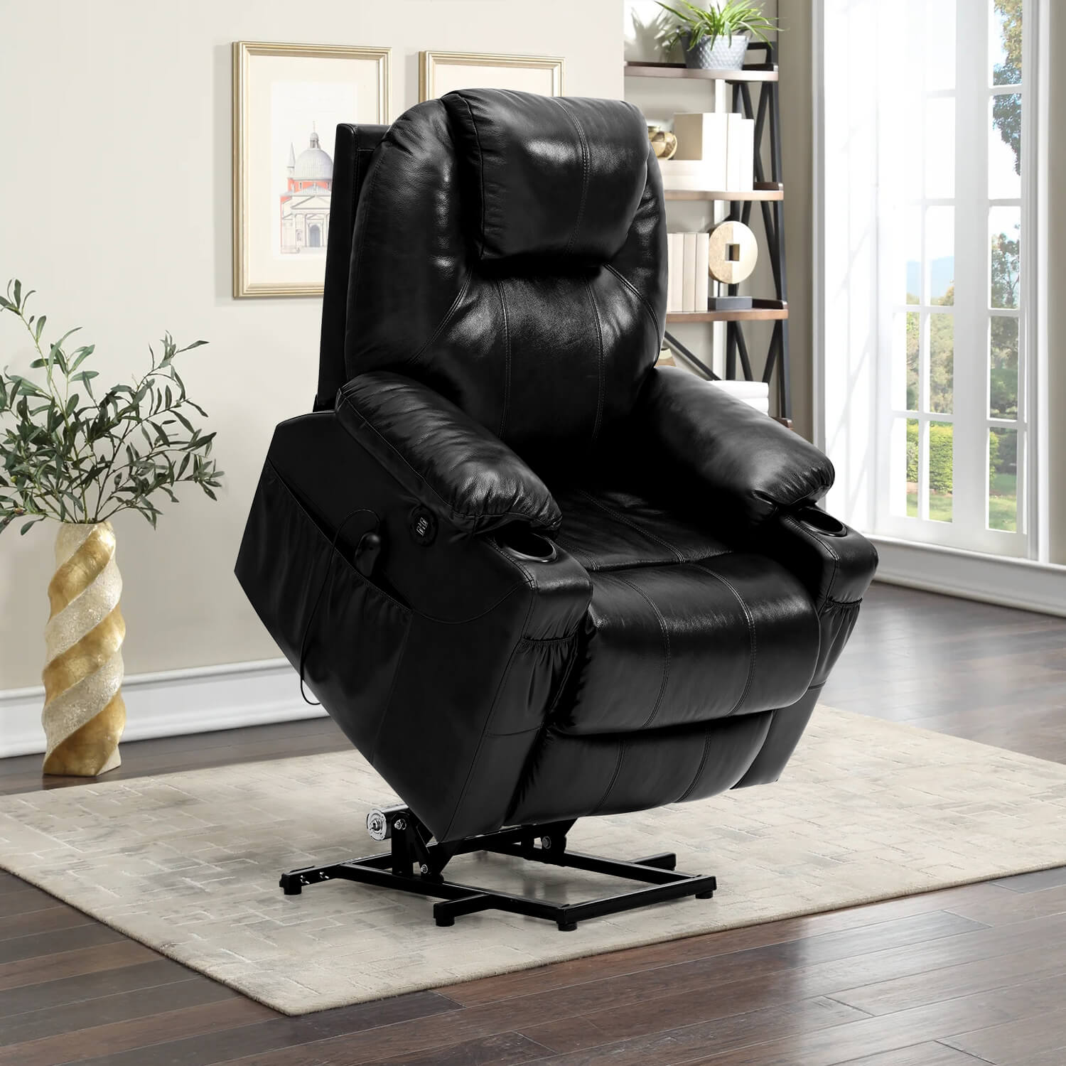3-Position Power Lift Chair with Heal and Massage Real Leather