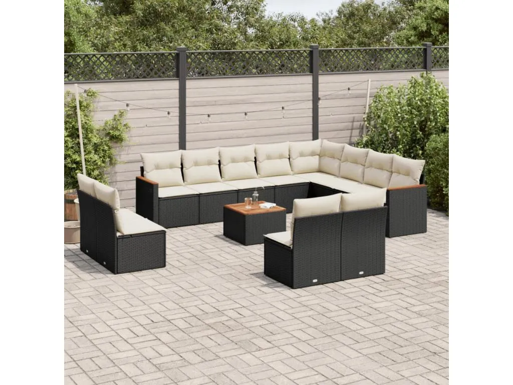 Set de sofás de jardín y cojines 13 pzas ratán sintético negro 66736MAME