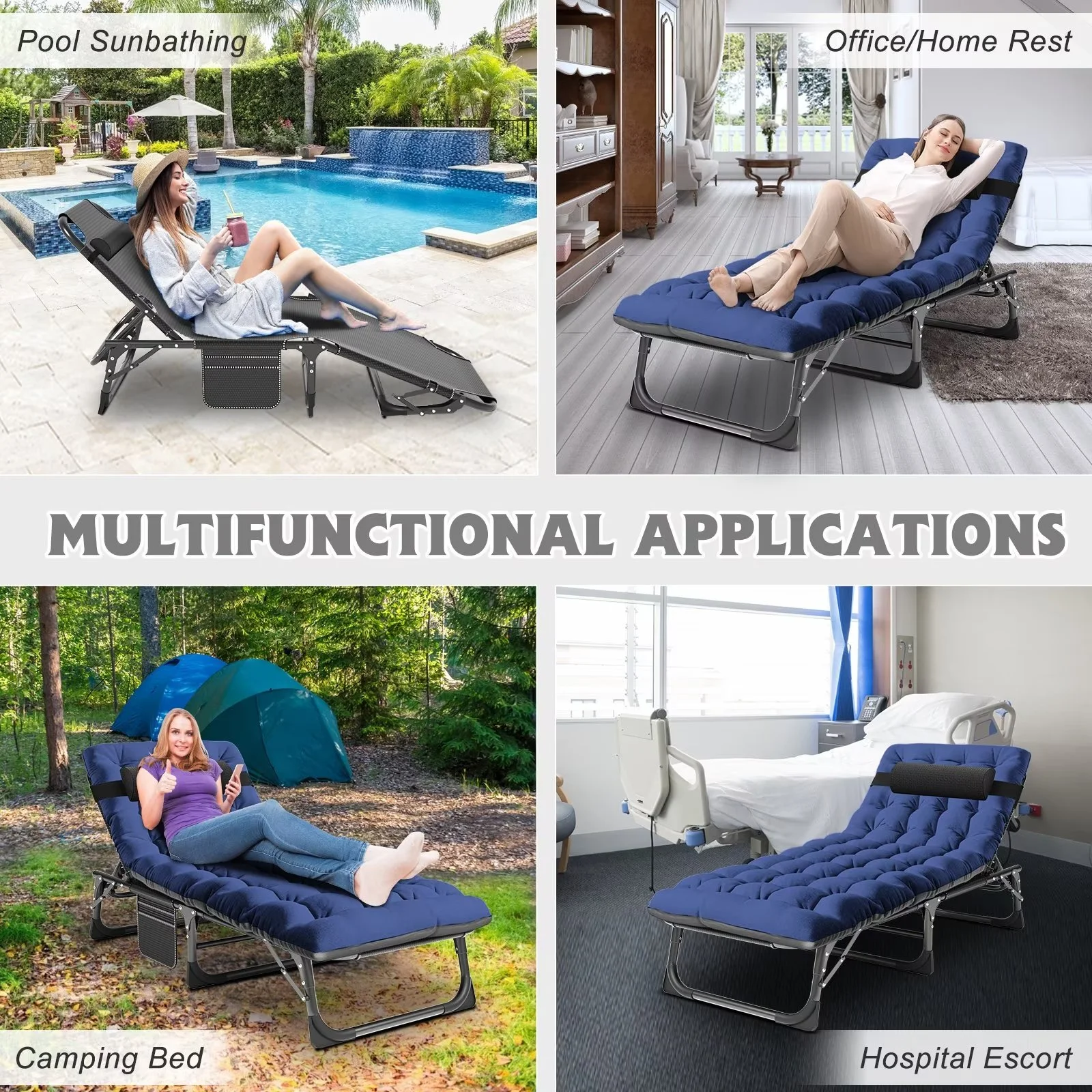 MOPHOTO Lounge Chair with Mattress, Outdoor Chaise Lounge Support 440 Lbs, Adjustable Portable Heavy Duty Sleeping Cots Bed for Camping, Pool, Beach, Patio - Image 22