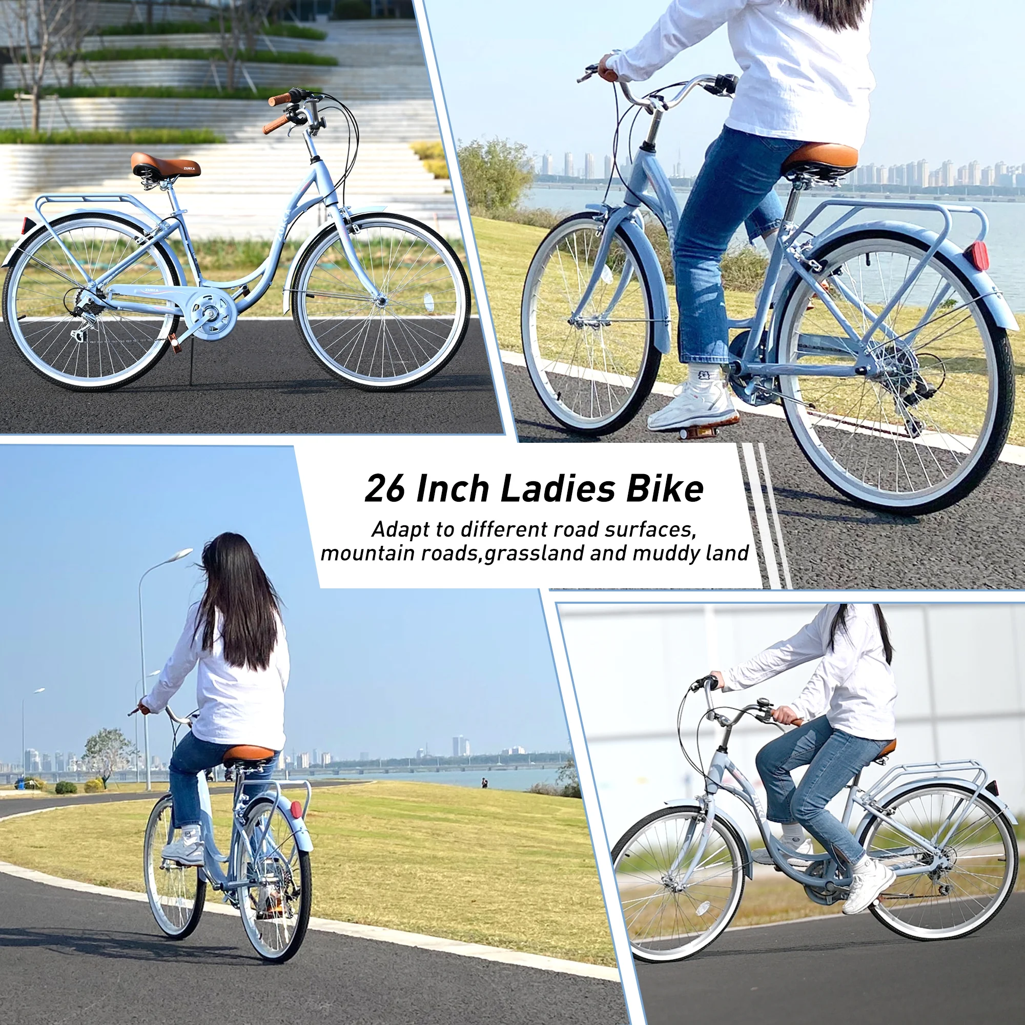 26 Inch Women's Bike, Adult Cruiser Bicycle Shimano 7 Speed Steel Frame City Commuter Bike for Ladies, Green - Image 6