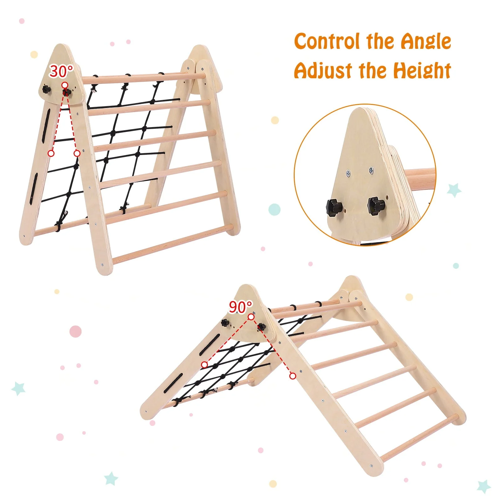 EastVita Toddler Indoor Gym Playset 2-in-1 Wooden Climbing Toys Triangle Folding Climbing for Climbing Sliding for Boys and Girls - Image 6