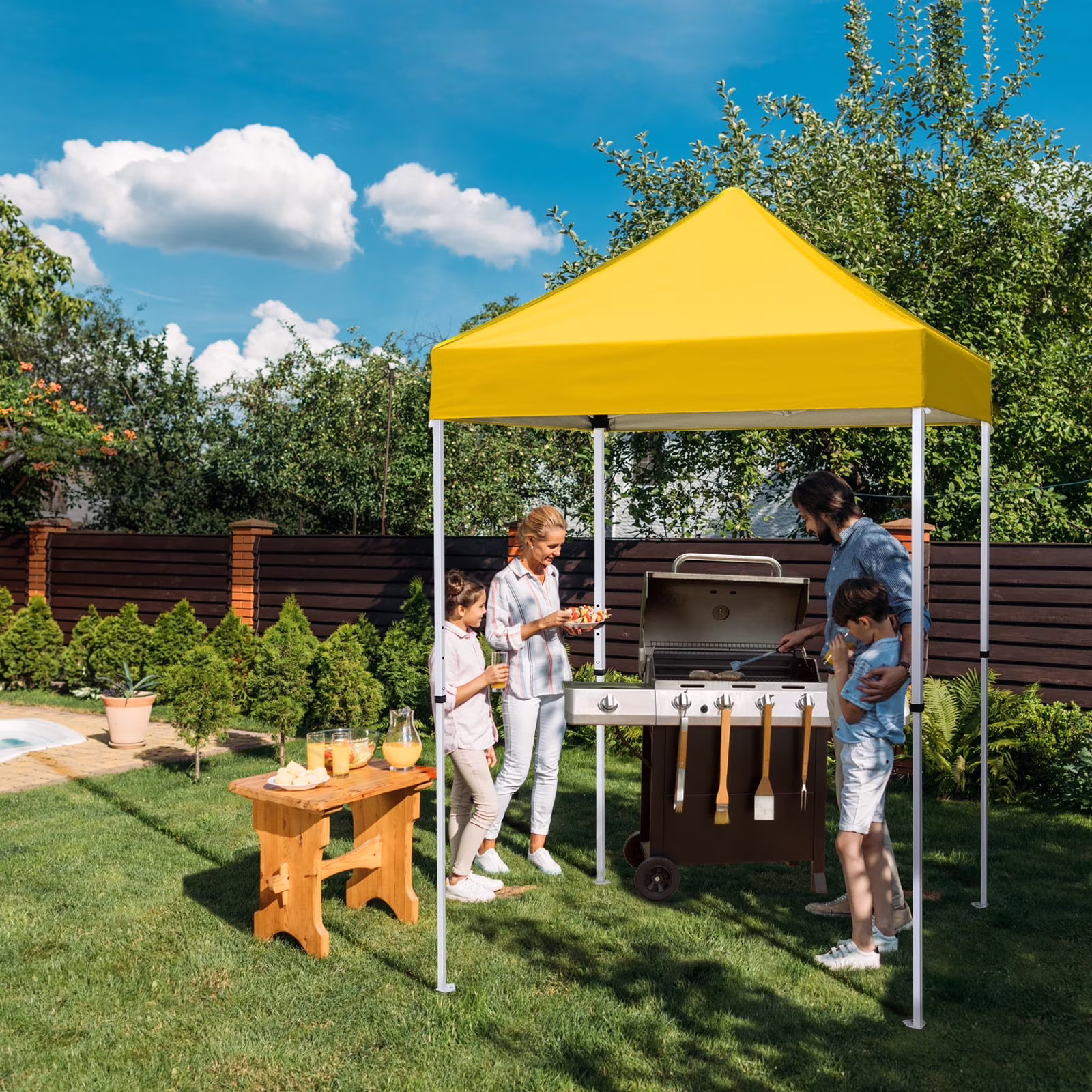 EAGLE PEAK 5x5 Pop up Canopy Tent Instant Outdoor Canopy Easy Set - up Straight Leg Folding Shelter（blue）