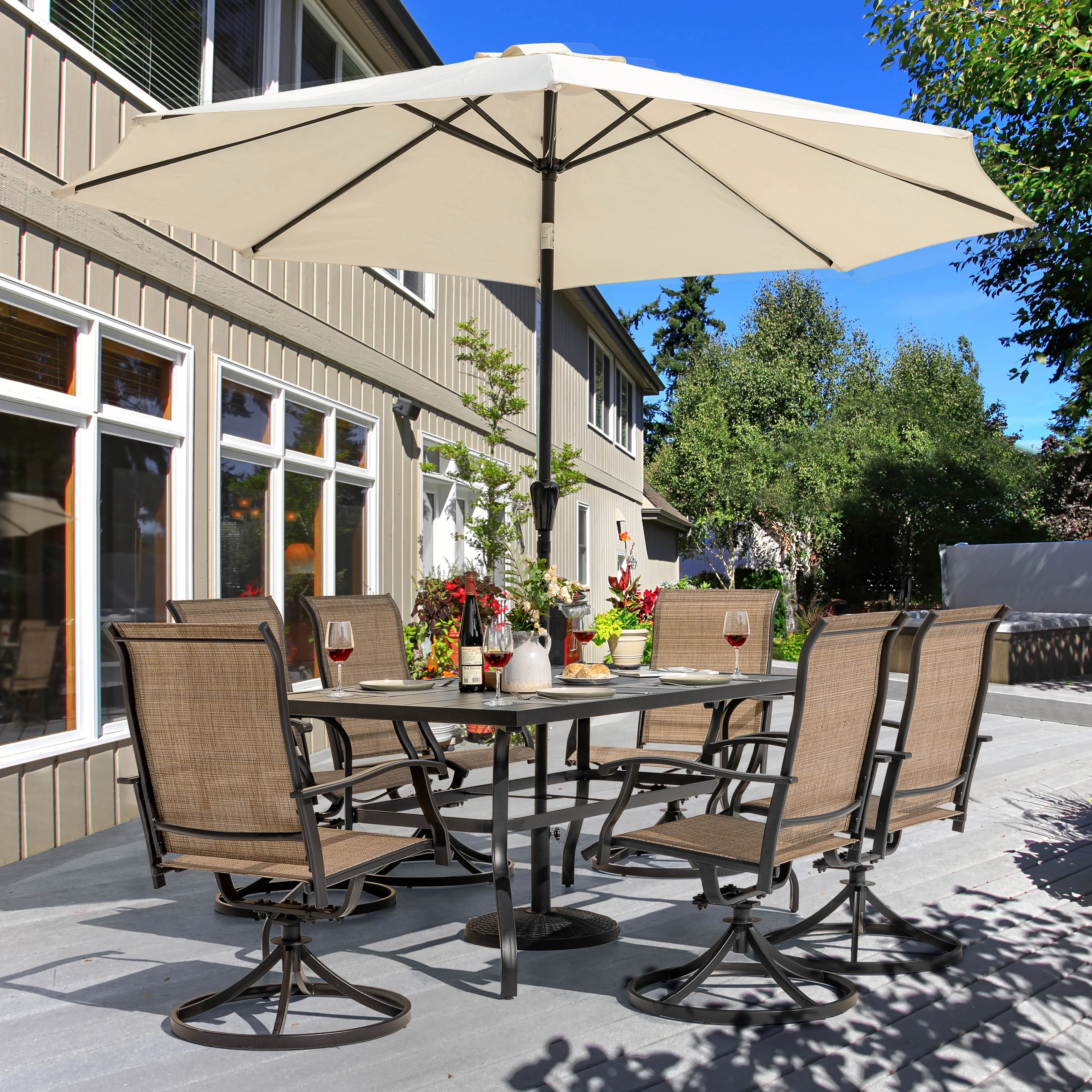 Nuu Garden 5 Piece Outdoor Patio Dining Set, Metal Patio Furniture Set 4 Textilene Swivel Chairs and 37" Square Iron Umbrella Dining Table,Black and Brown - Image 11