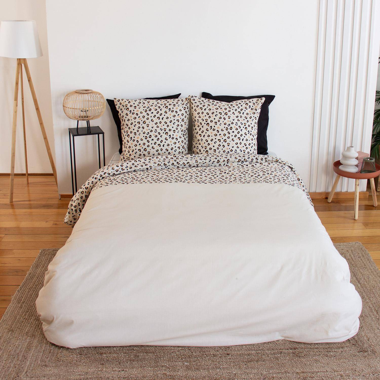 Mila - Ropa de cama de algodón reversible con estampado de leopardo, 2 plazas