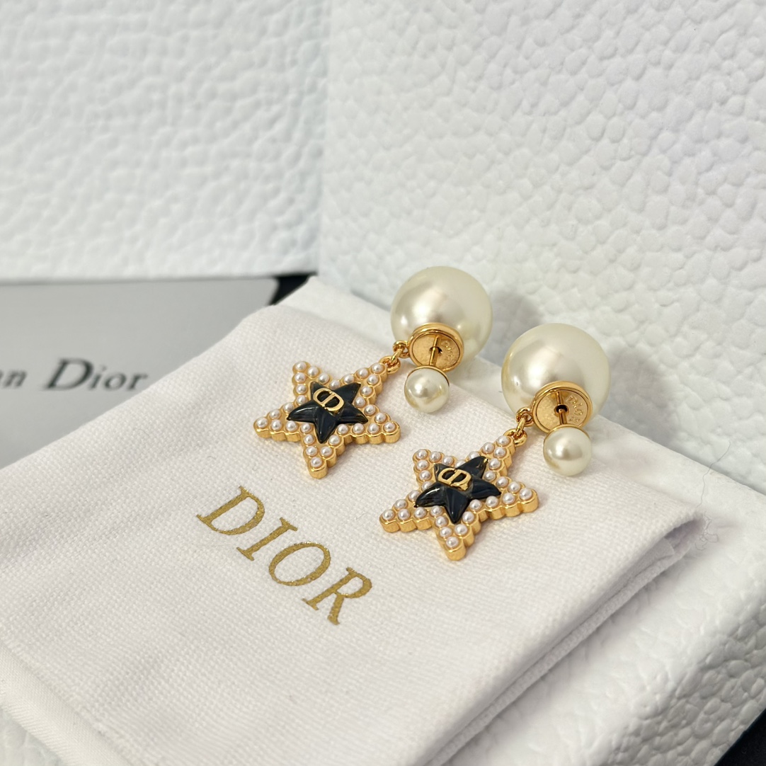 Dior Black Star Pearl Earrings - Original Replica Club